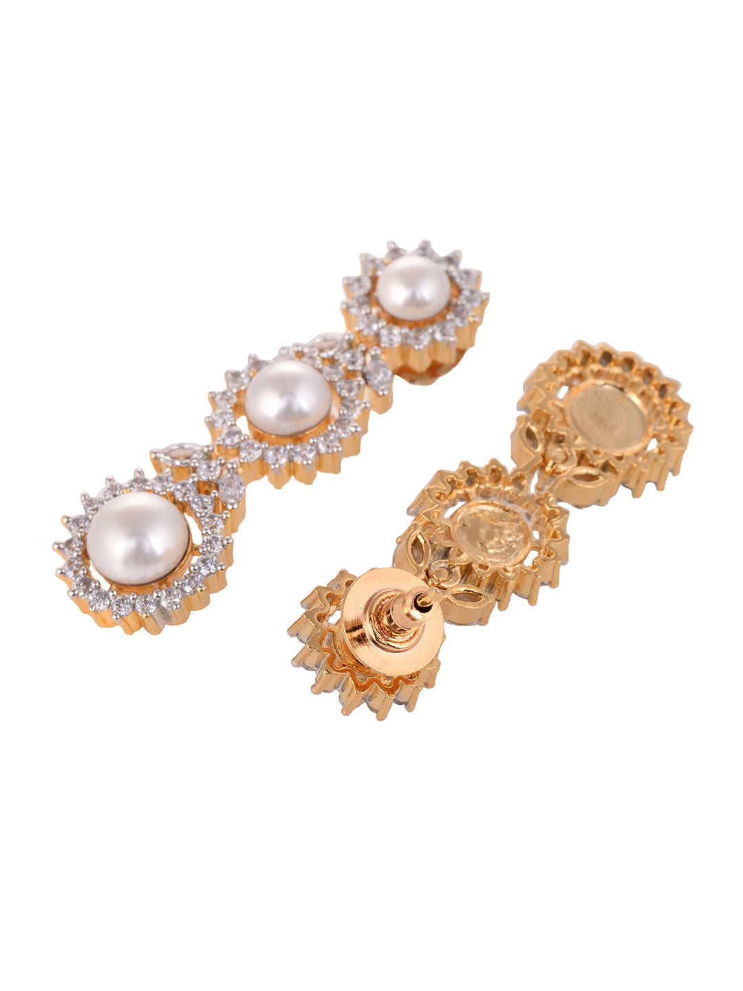 Gold Plated WhiteAD & Pearl Studded Necklace Jewellery Set
