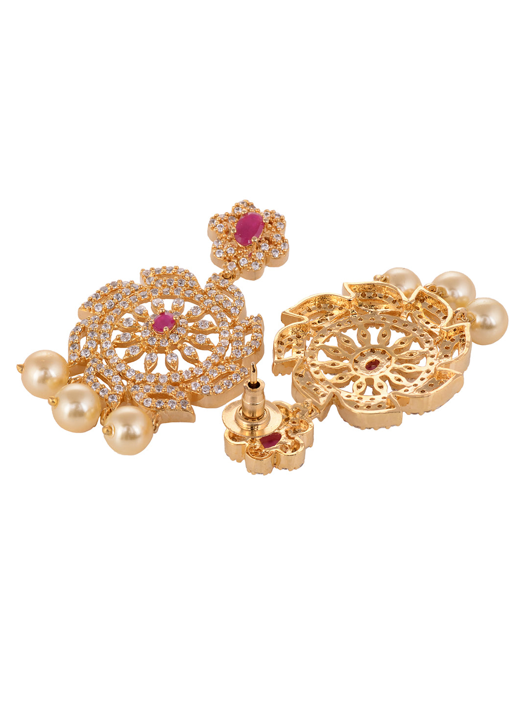 Gold Plated Multi AD Studded & Pearl Beaded traditional Pendant Jewellery Set