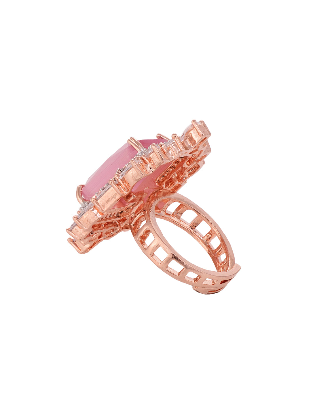 Rose Gold Plated Pink AD Studded Designer Adjustable Finger Ring