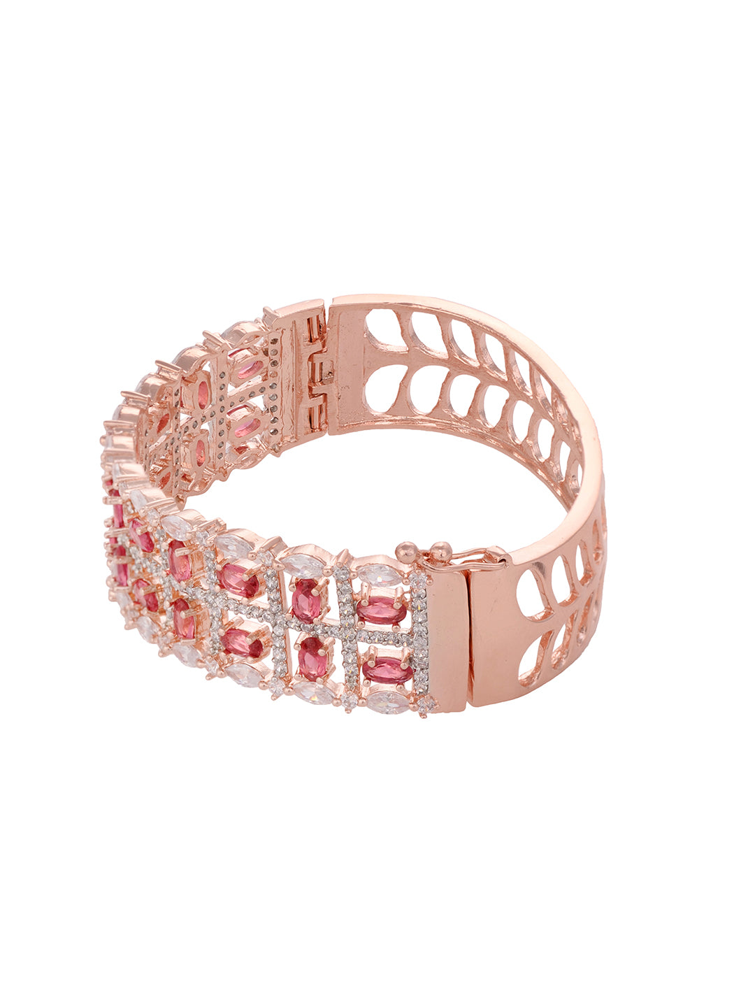 Rose Gold Plated Red AD Studded Bangle Bracelet