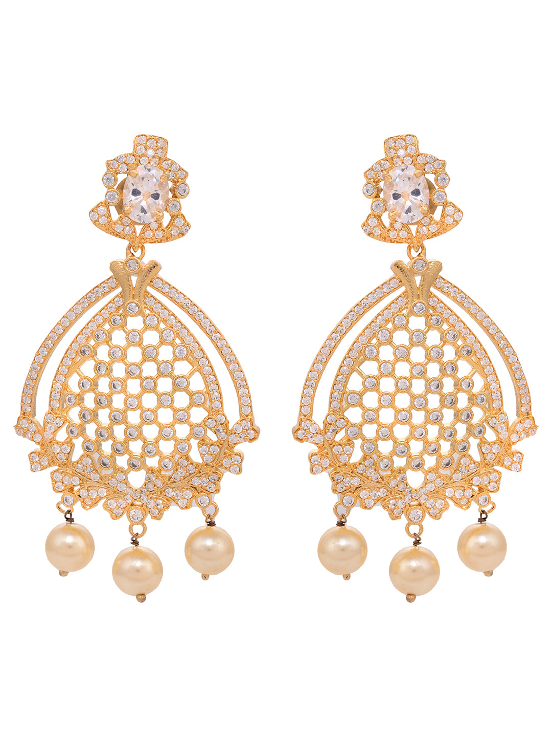 Gold Plated White AD studded handcrafted Chandballi Earrings
