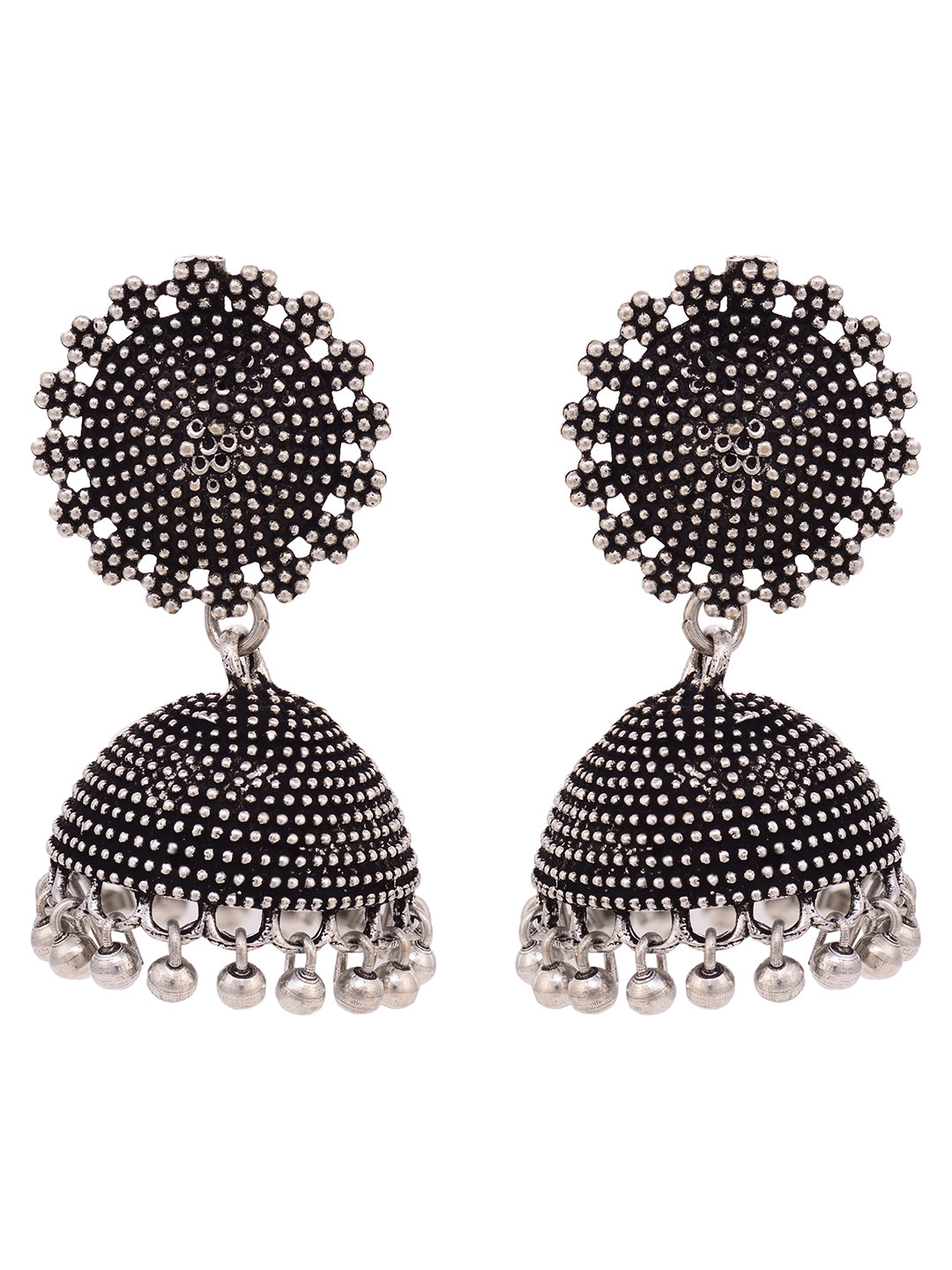 Silver Toned Oxidised Filigree Jhumka Earring