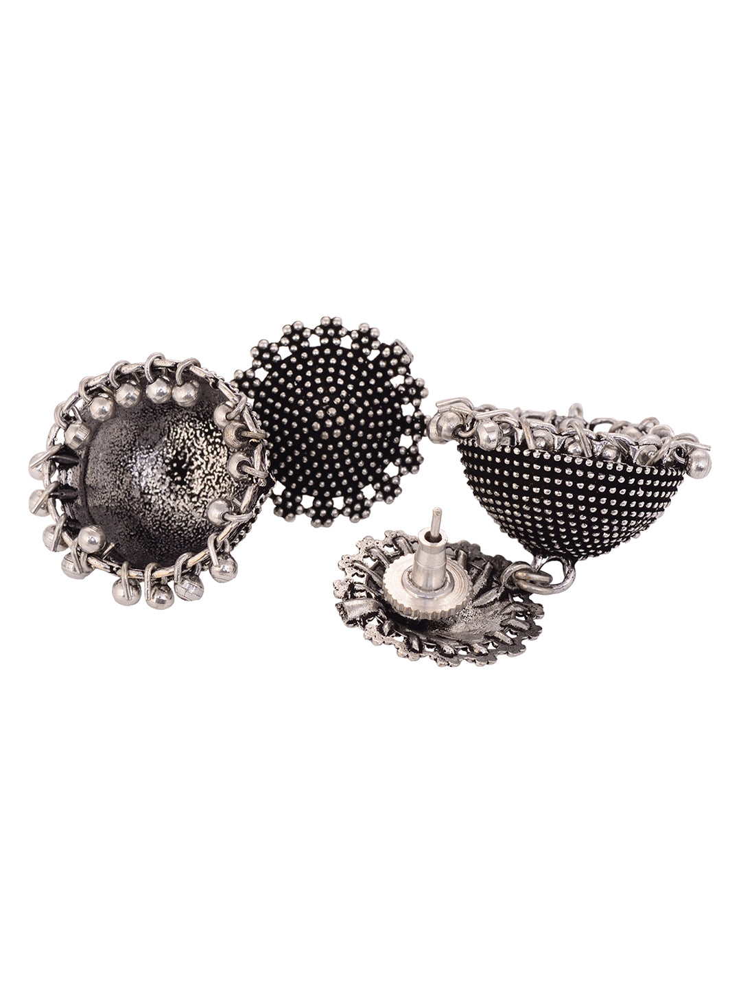 Silver Toned Oxidised Filigree Jhumka Earring