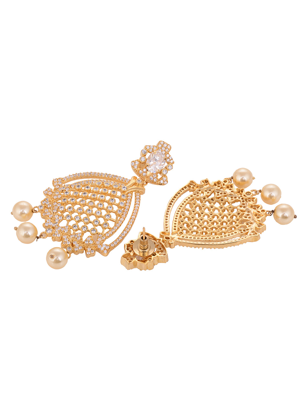 Gold Plated White AD studded handcrafted Chandballi Earrings