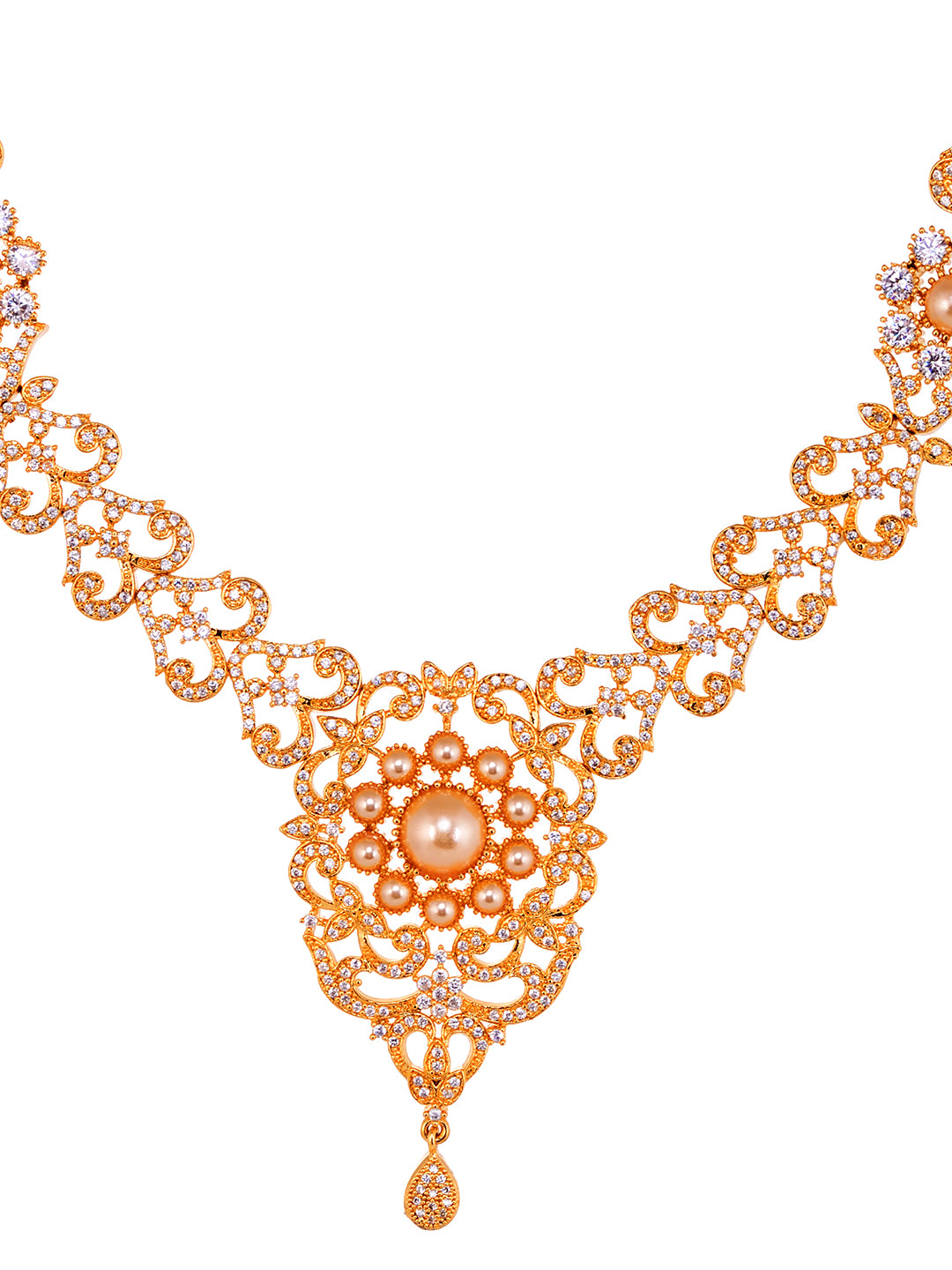 Gold Plated Designer Necklace Gold Pearl drops Earrings Set