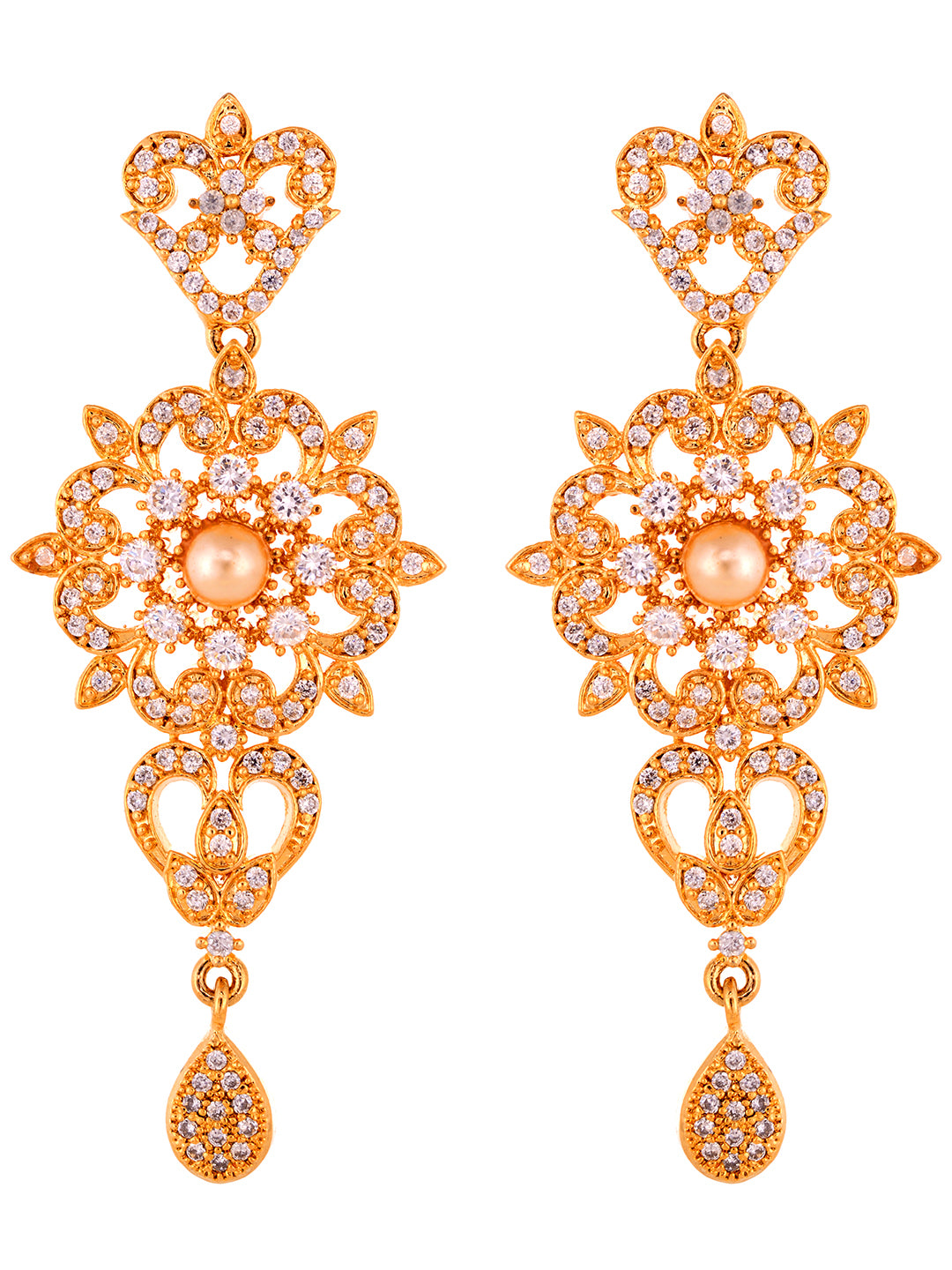 Gold Plated Designer Necklace Gold Pearl drops Earrings Set