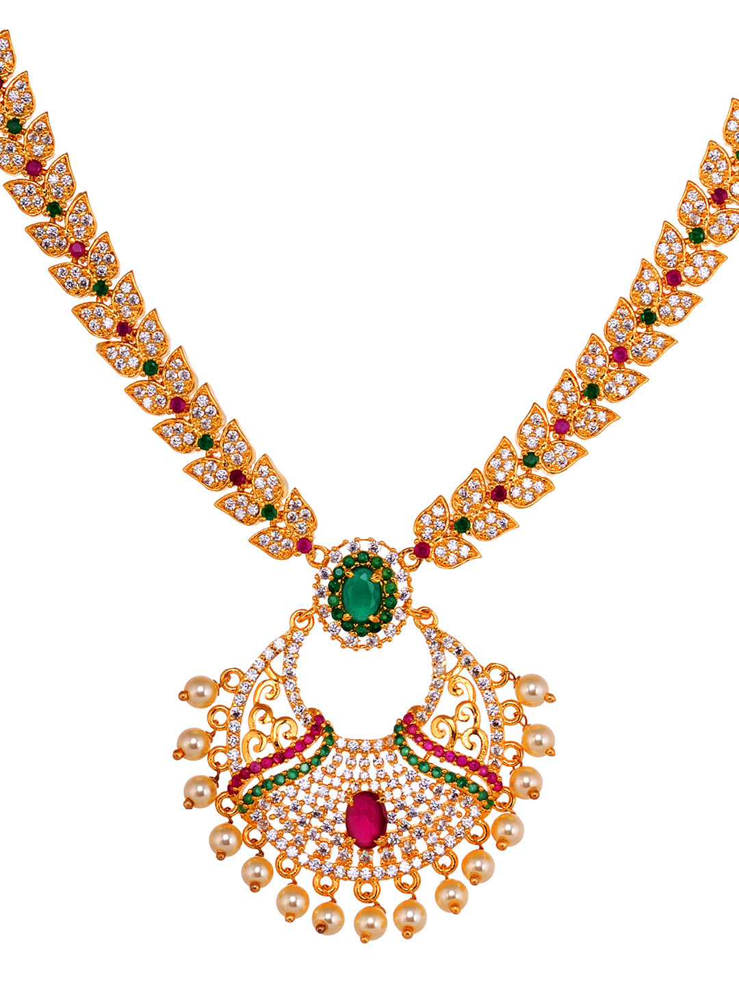 Gold Plated Multi AD & Pearl studded traditional Pandant Earrings Set