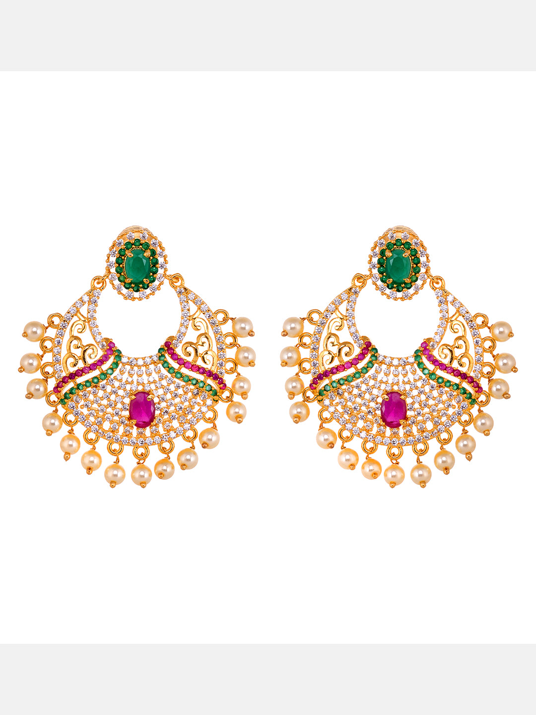 Gold Plated Multi AD & Pearl studded traditional Pandant Earrings Set