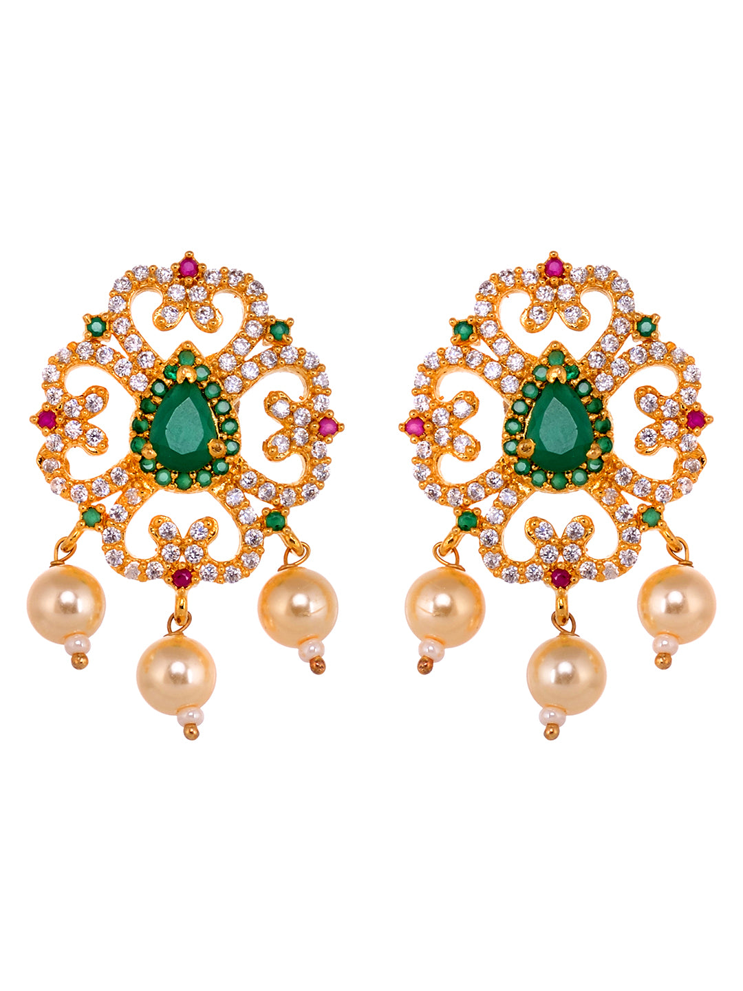 Gold Plated Traditional Multi Necklace Earrings Set