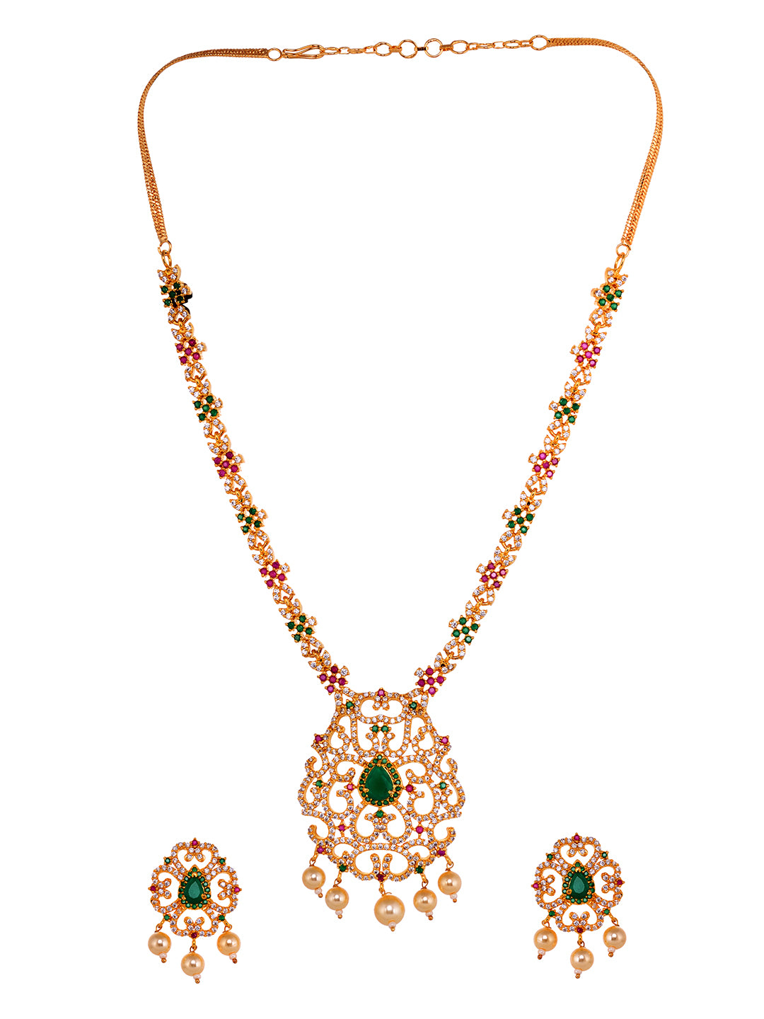 Gold Plated Traditional Multi Necklace Earrings Set