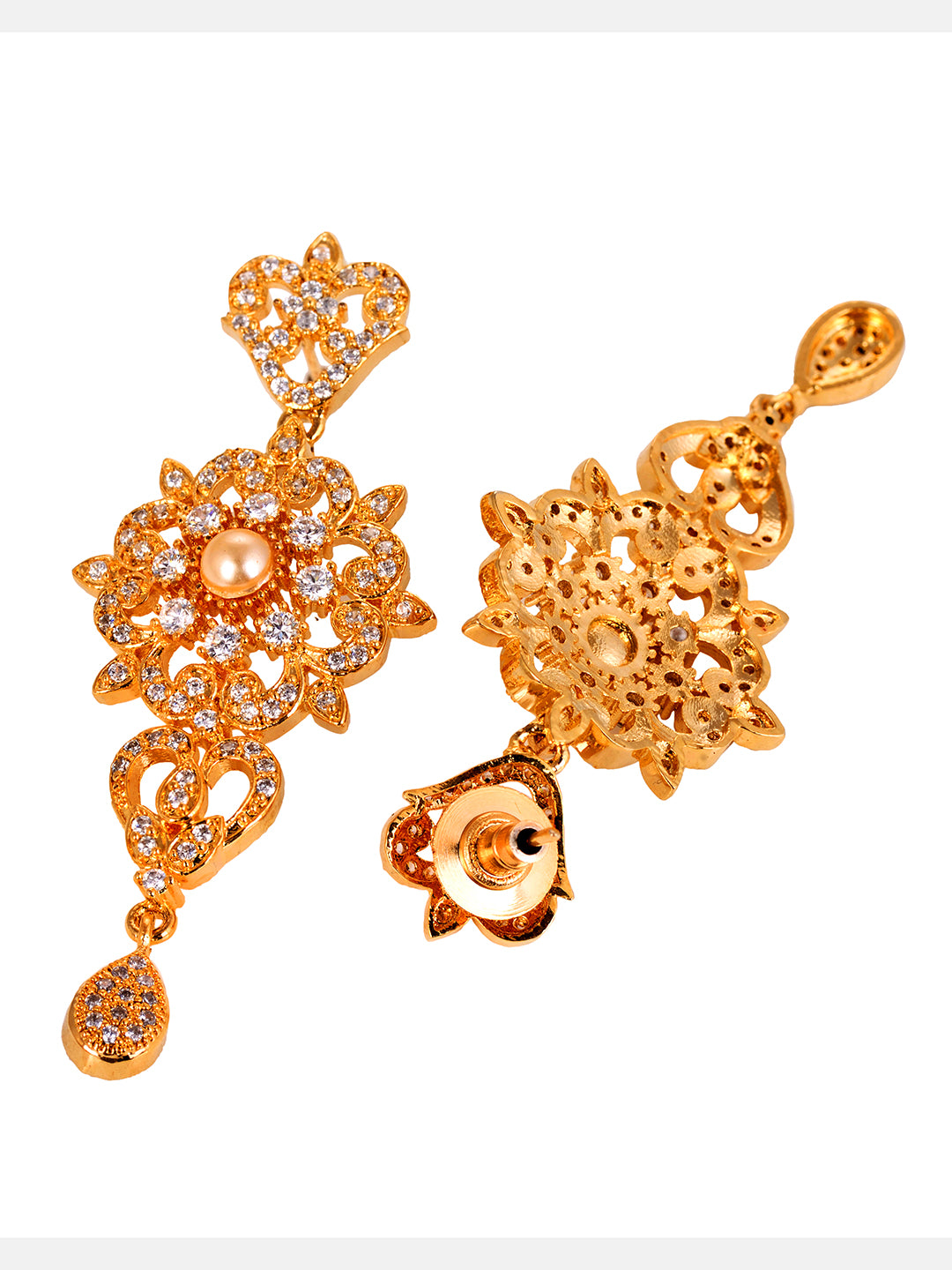 Gold Plated Designer Necklace Gold Pearl drops Earrings Set