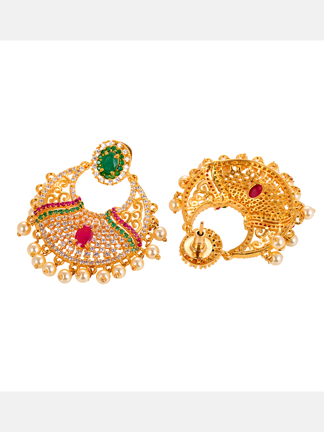 Gold Plated Multi AD & Pearl studded traditional Pandant Earrings Set