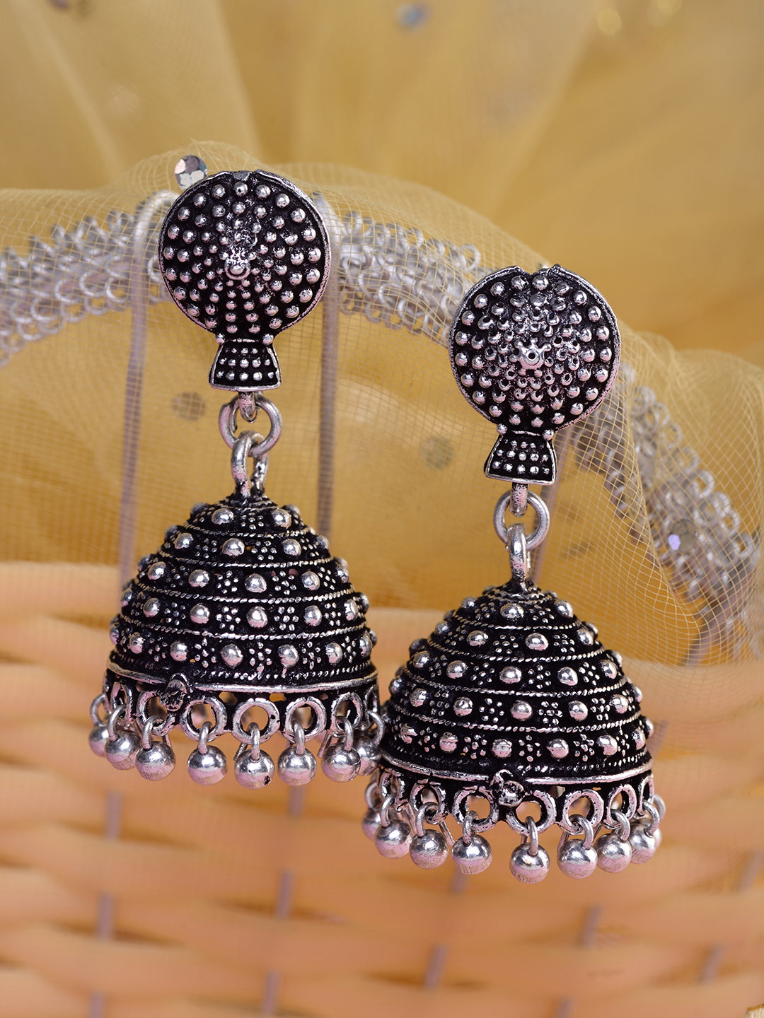 Silver Toned Jhumka Earrings