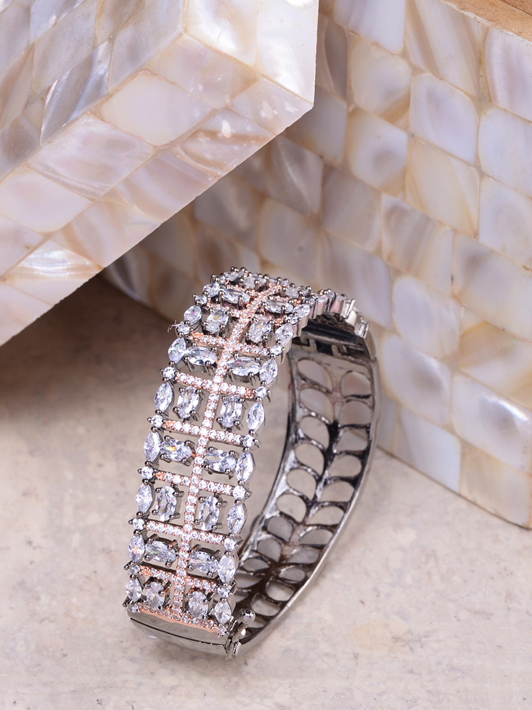 Rose Gold & Gun Metal Plated AD Bangle Bracelet