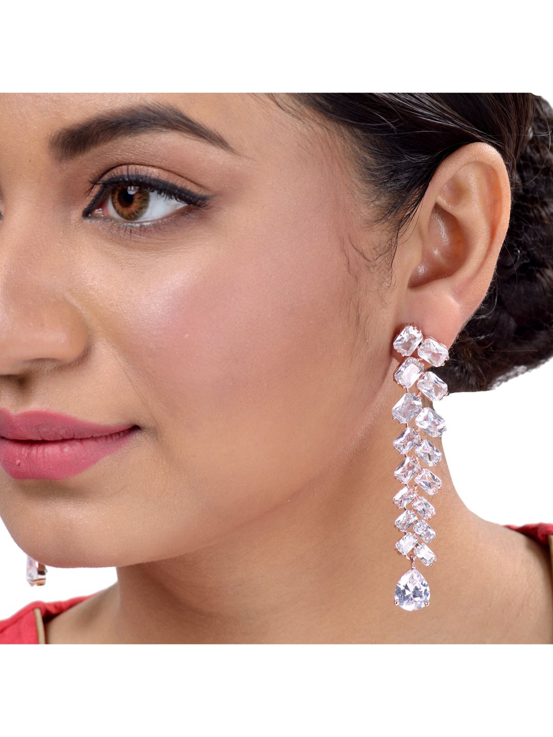 Rose Gold plated AD studded handcrafted dropdown Earrings for girls & women