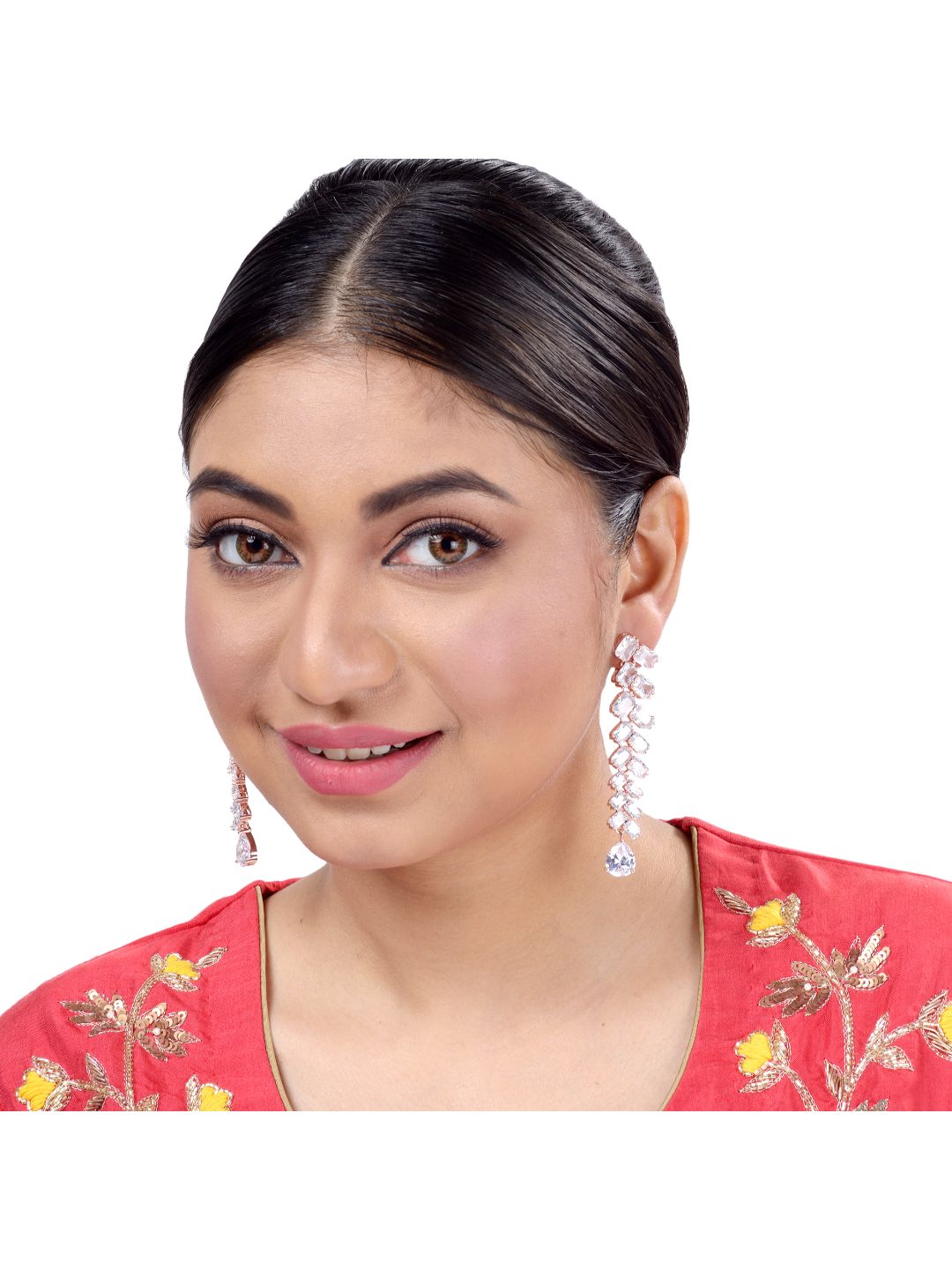 Rose Gold plated AD studded handcrafted dropdown Earrings for girls & women
