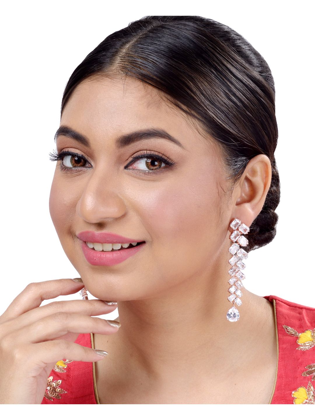 Rose Gold plated AD studded handcrafted dropdown Earrings for girls & women