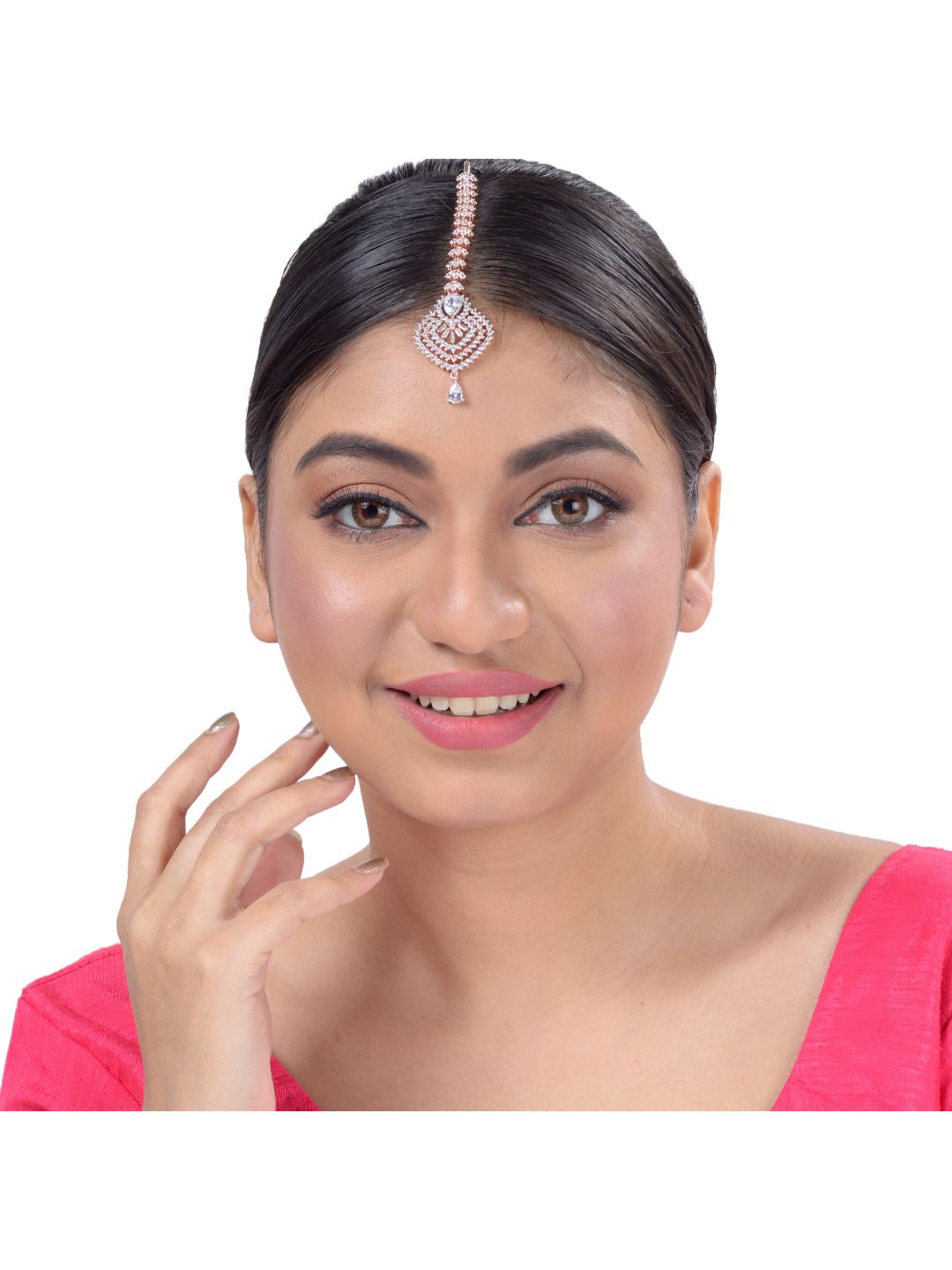 Beautiful Diamond shaped Maang Tikka AD studded Rose Gold plated for Women & Girls