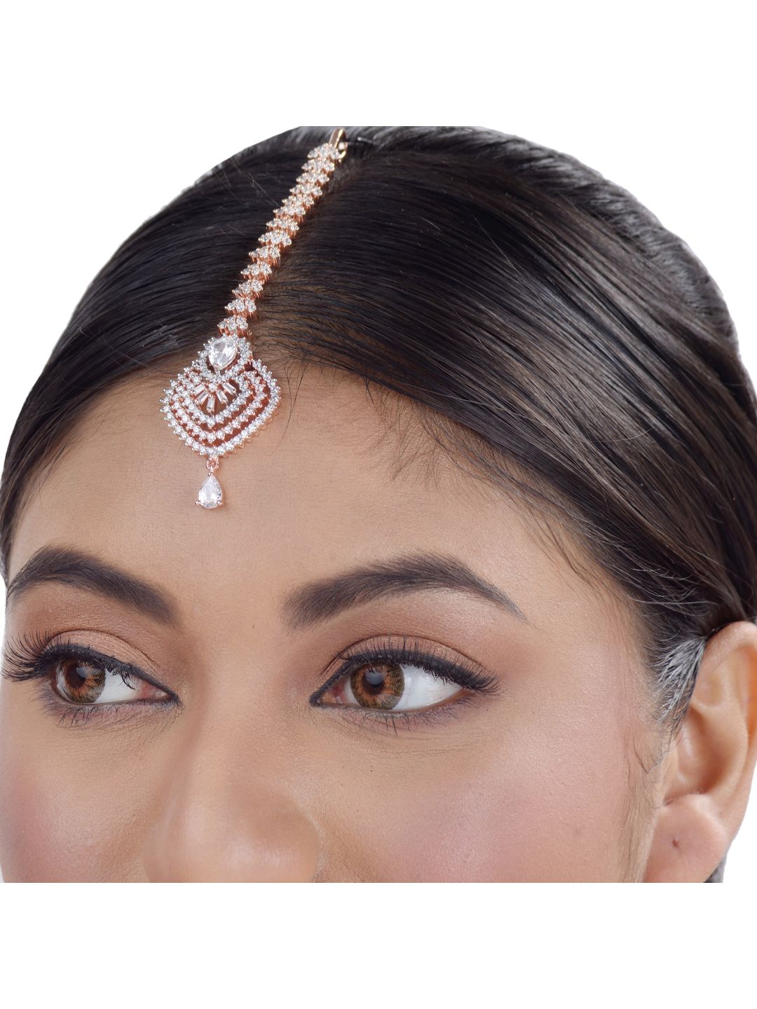Beautiful Diamond shaped Maang Tikka AD studded Rose Gold plated for Women & Girls