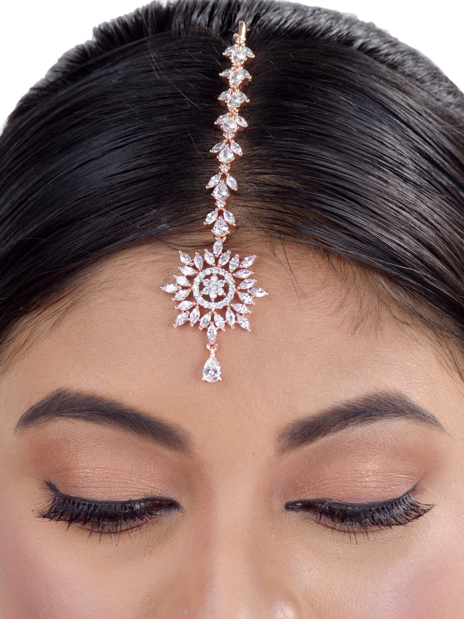 Stylish Diamond Maang Tikka Rose Gold plated & Handcrafted for Women & Girls
