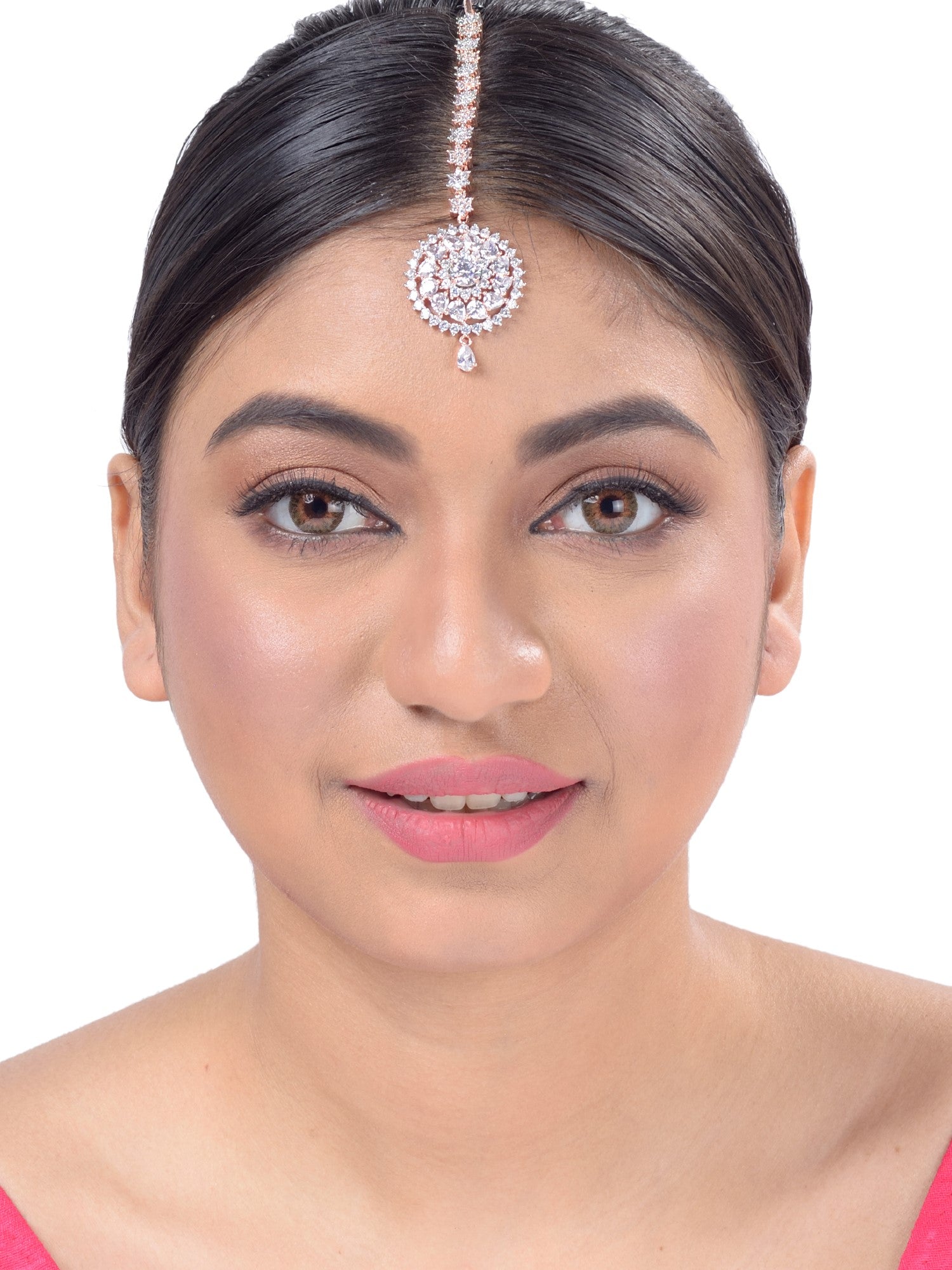 Handcrafted AD Maang tika,Rose Gold plated for Women & Girls