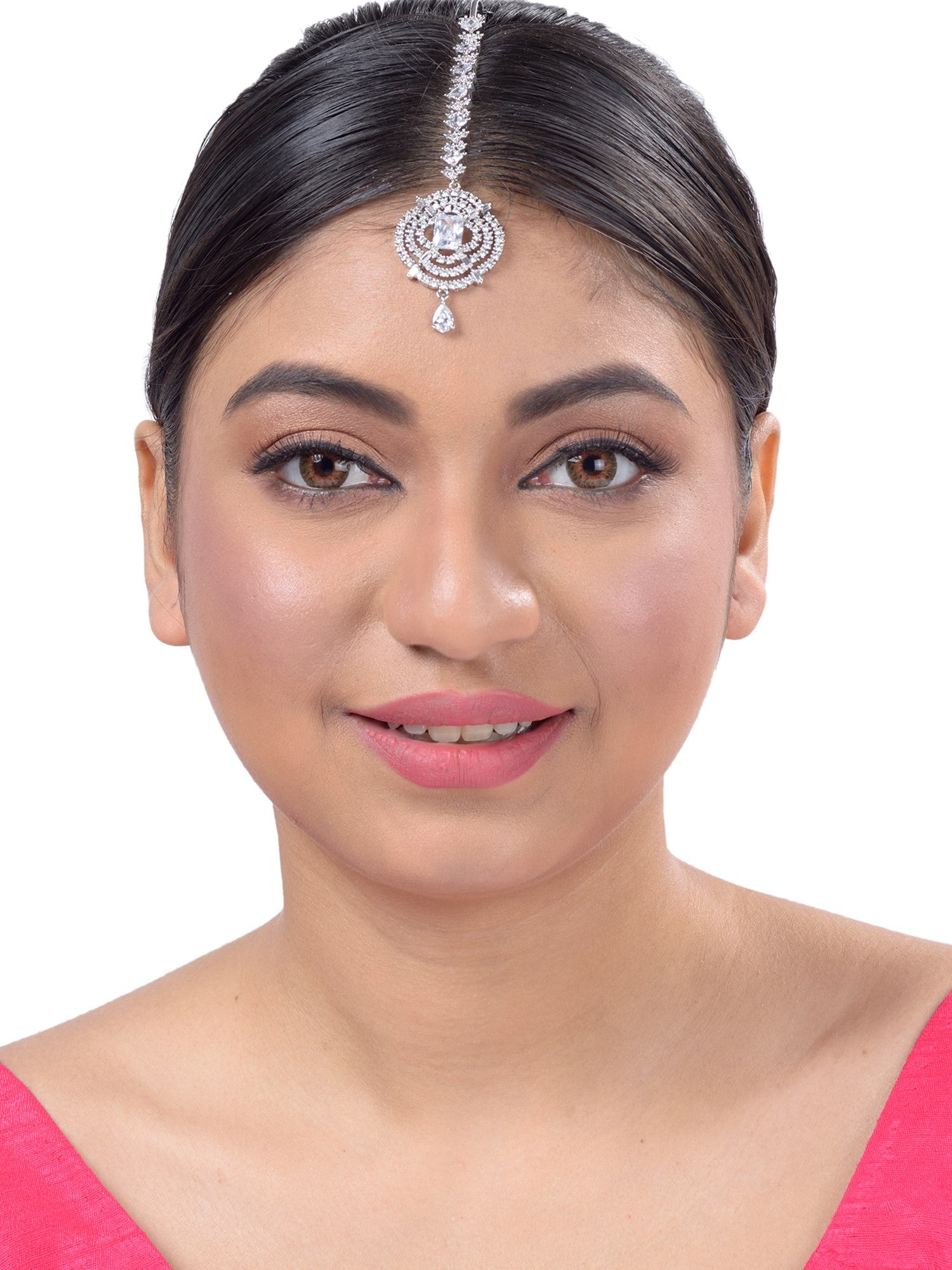 Solitaire Maang Tikka AD studded Silver plated for Women & Girls