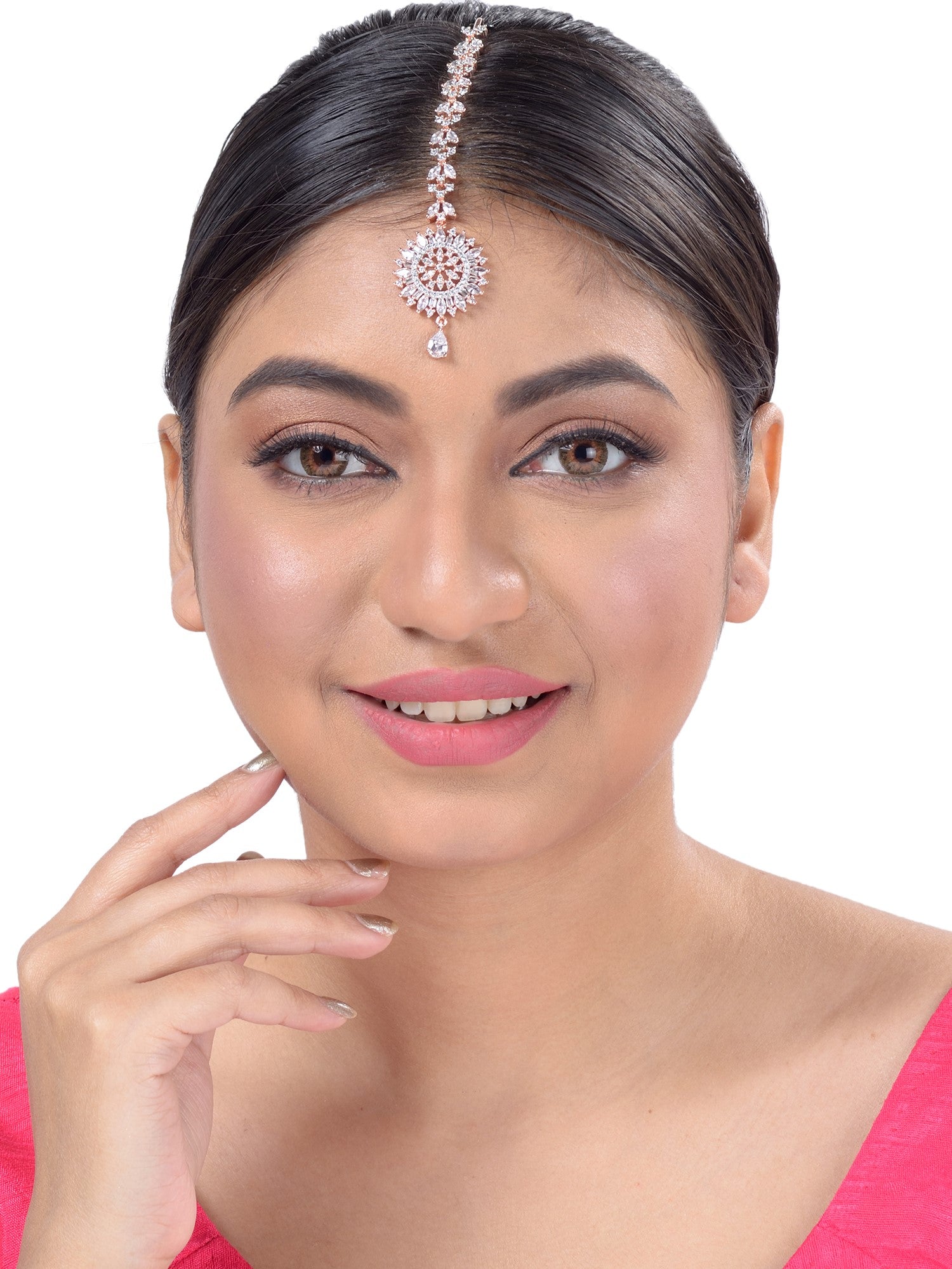 Stunning Floral Diamond Maang Tikka Rose Gold plated & Handcrafted for Women & Girls