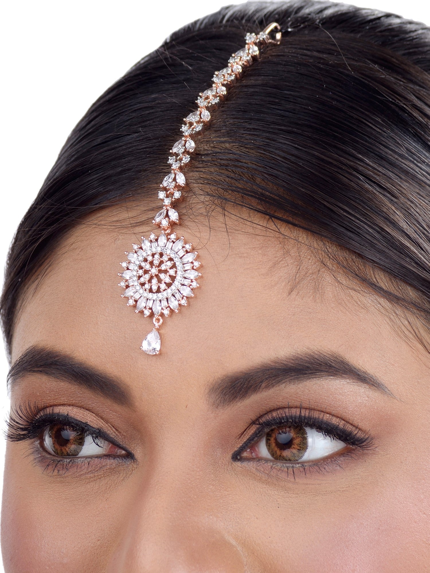 Stunning Floral Diamond Maang Tikka Rose Gold plated & Handcrafted for Women & Girls