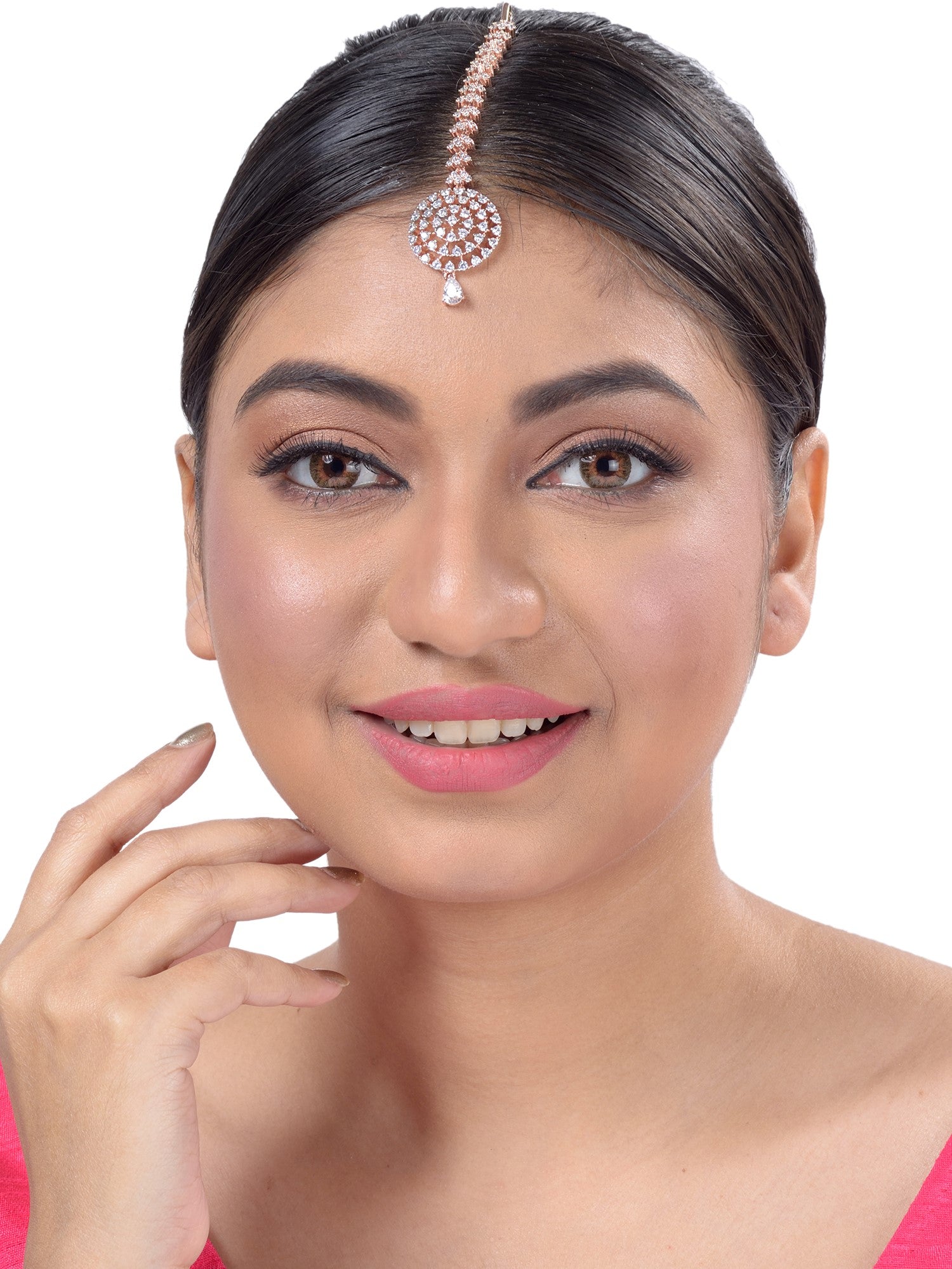 Simple Diamond Maang Tikka Rose Gold plated for Women & Girls