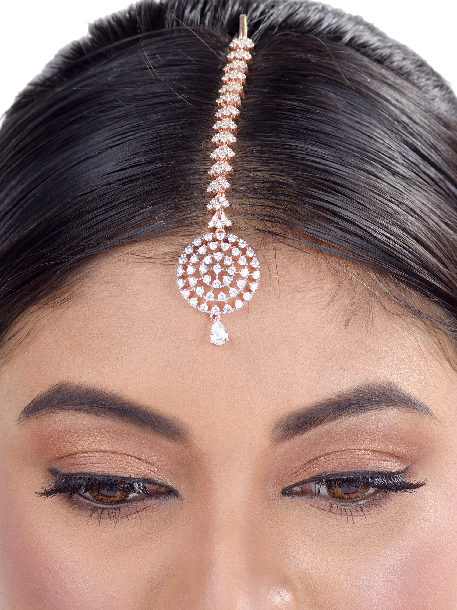 Simple Diamond Maang Tikka Rose Gold plated for Women & Girls