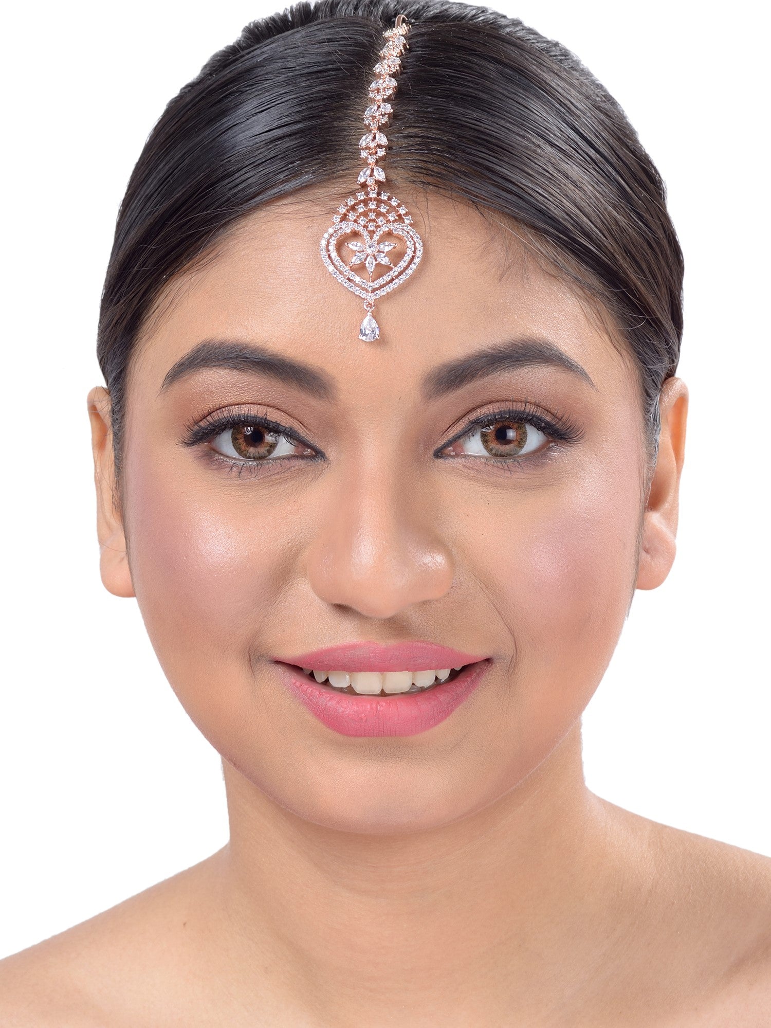 Heartshaped Diamond Maang Tikka Handcrafted & Designer AD studded For Women & Girls