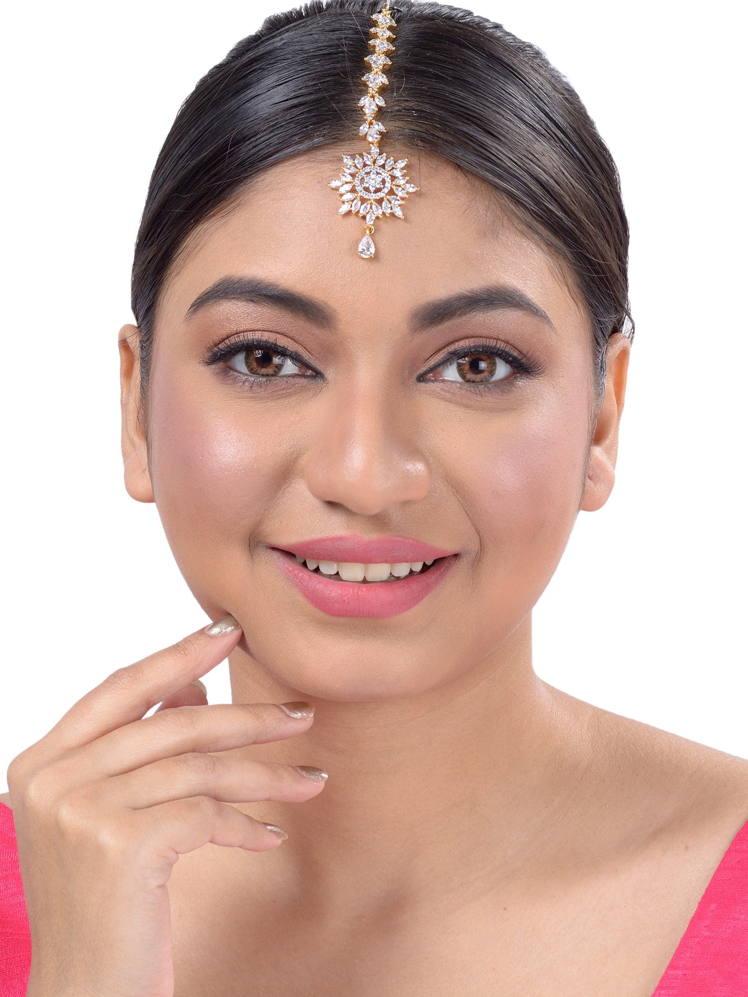 Gold plated Stylish Diamond Maang Tikka for Women & Girls