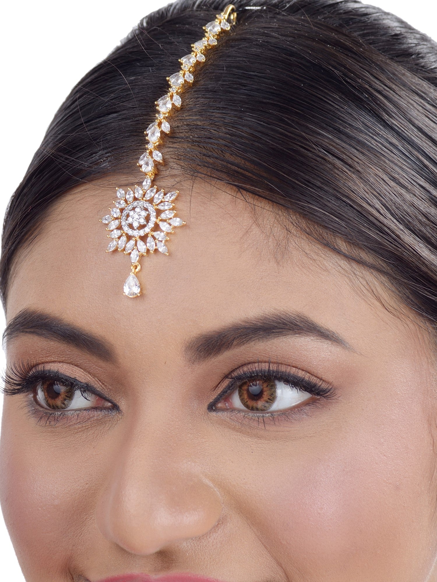 Gold plated Stylish Diamond Maang Tikka for Women & Girls