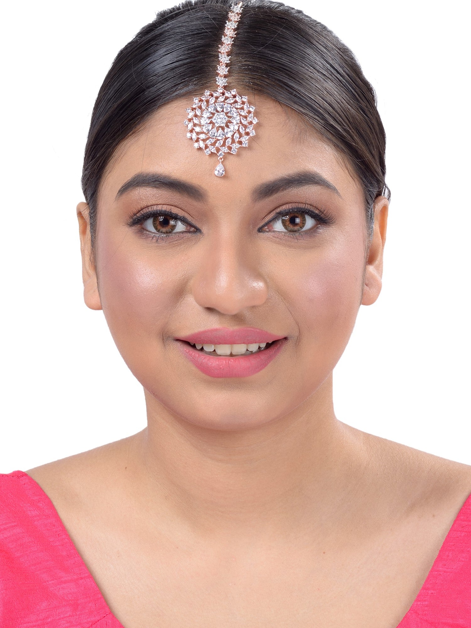 Stunning Floral Diamond Maang Tikka Round & Rose Gold plated for Women & Girls