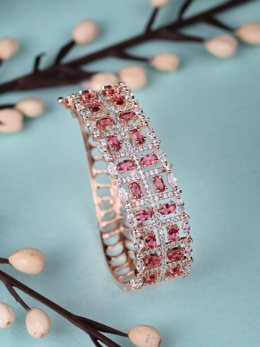 Rose Gold Plated Red AD Studded Bangle Bracelet