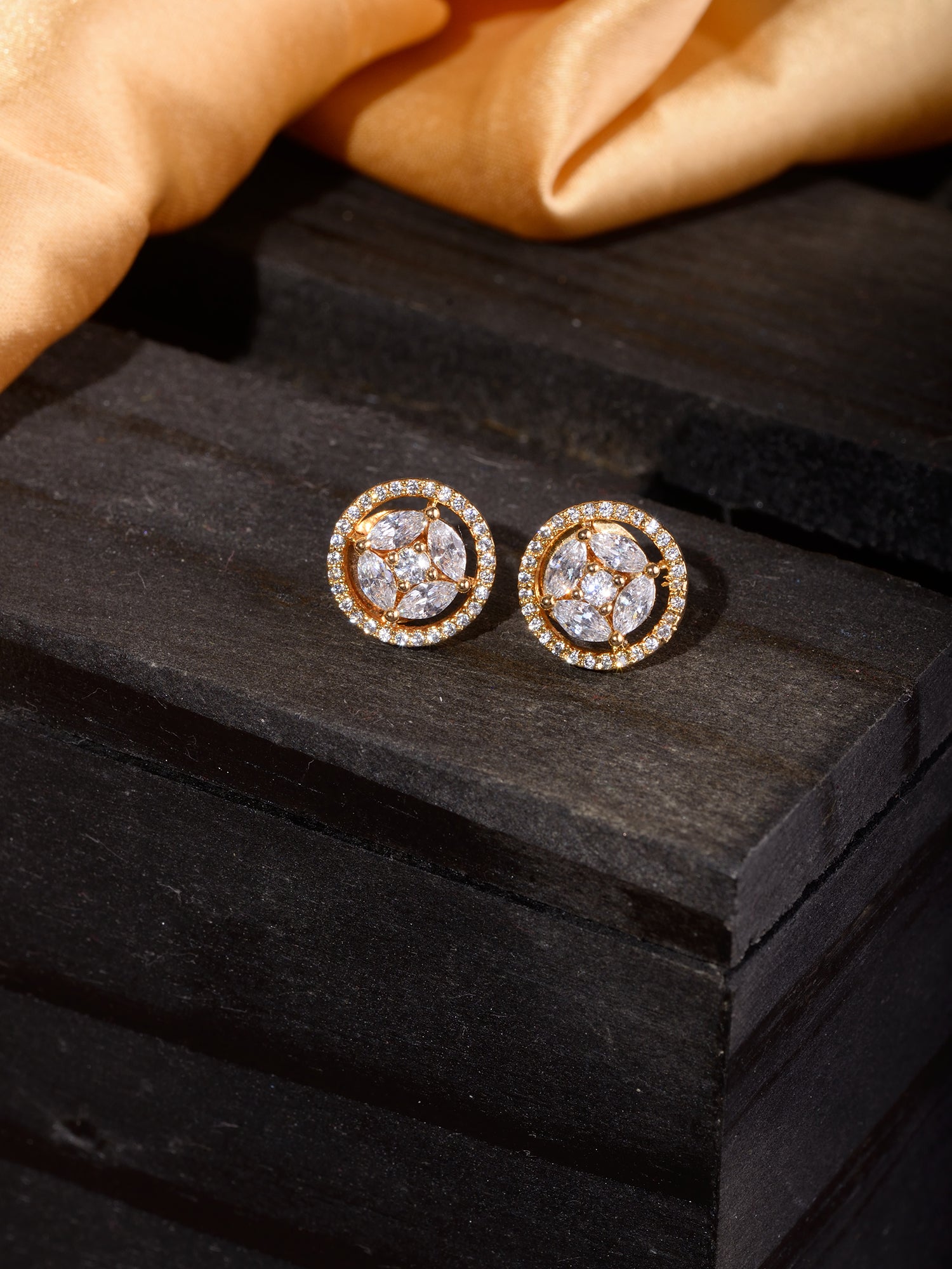 Gold Plated White AD Studded Circular Studs Earring