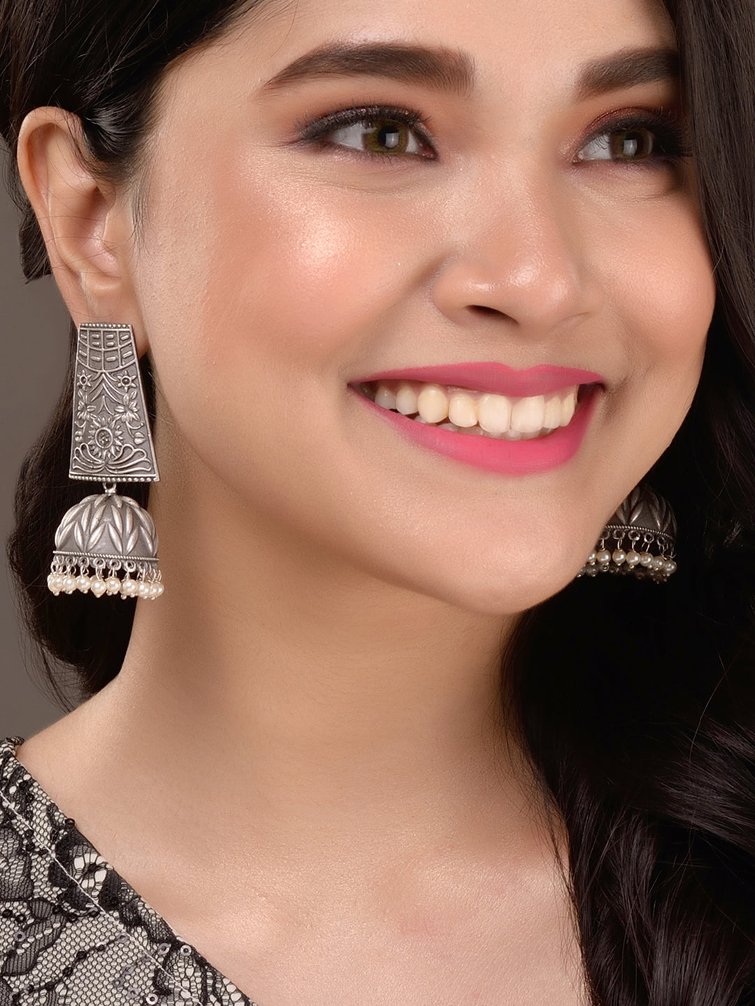 Oxidised Siver Handcrafted Filigree Dome Jhumka Earrings