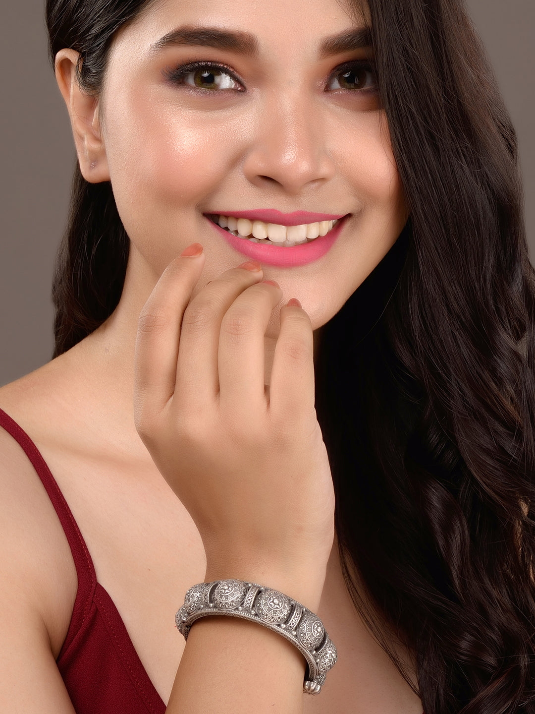 Oxidised Silver Plated Openable Kada Bracelet