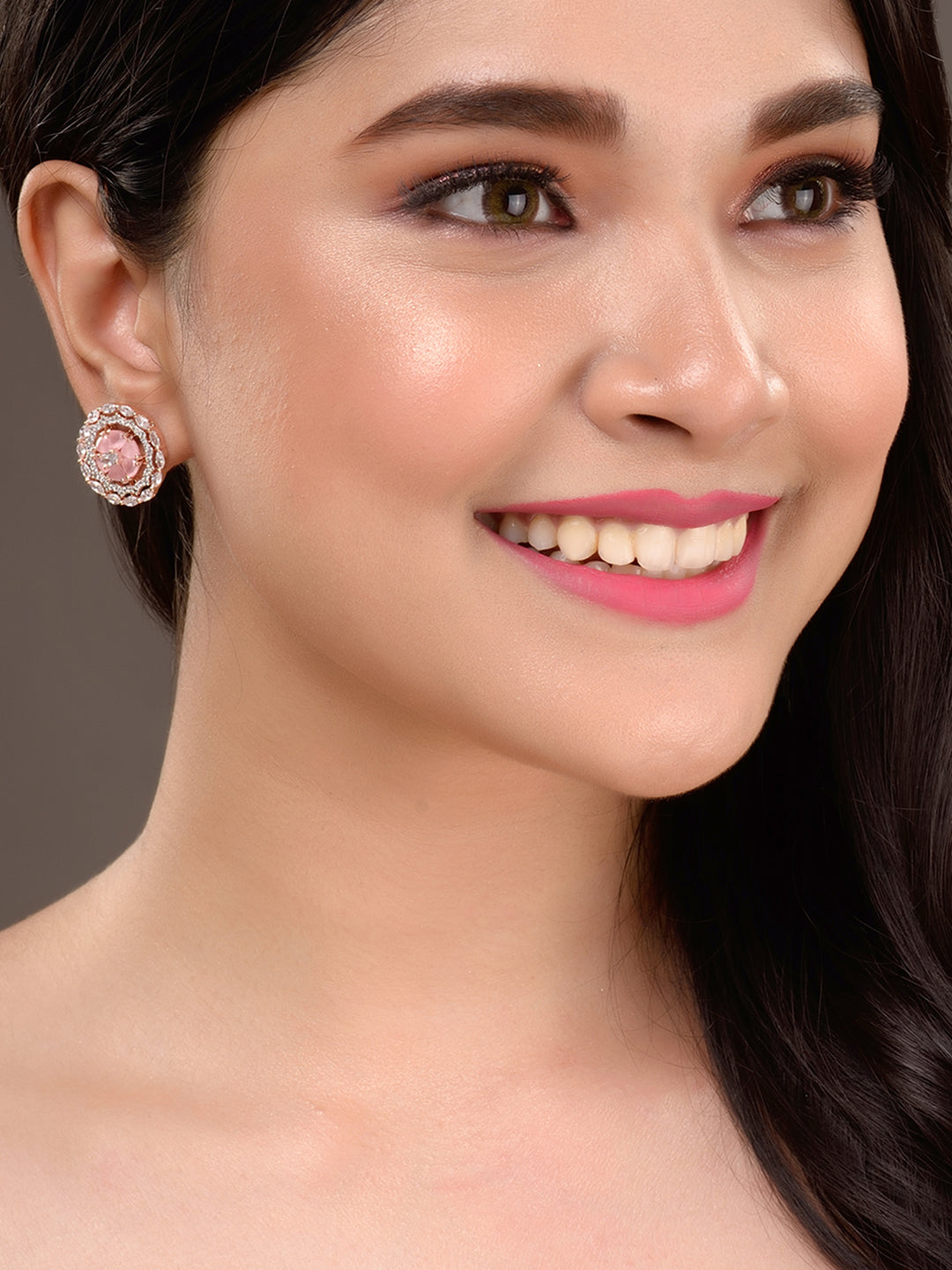 Rose Gold Plated Pink AD Studded Studs Earring
