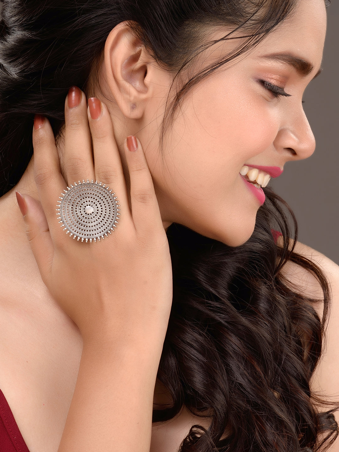 Oxidised Siver Plated Cocktail Finger Ring