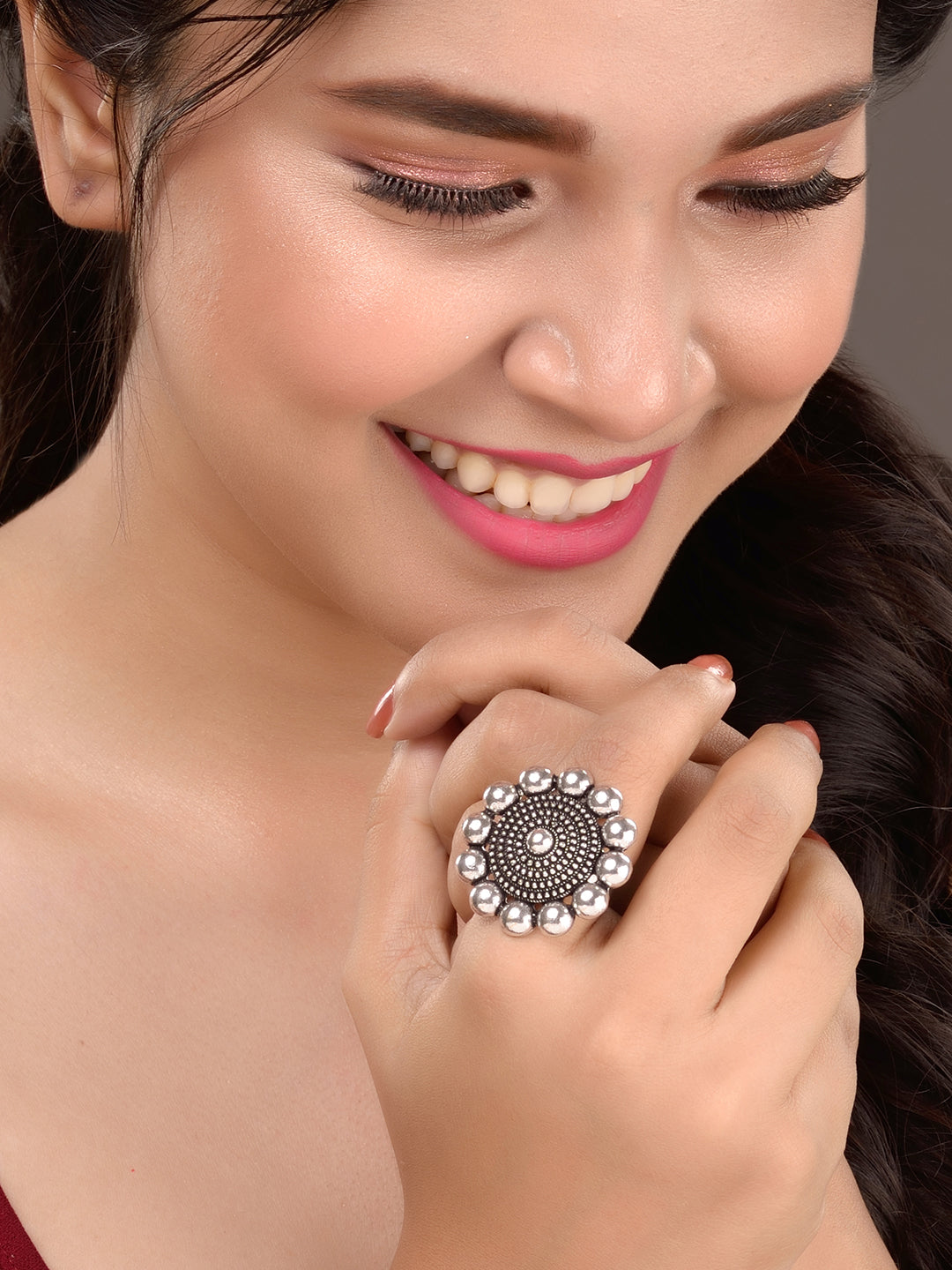 Oxidised Silver Toned Finger Ring