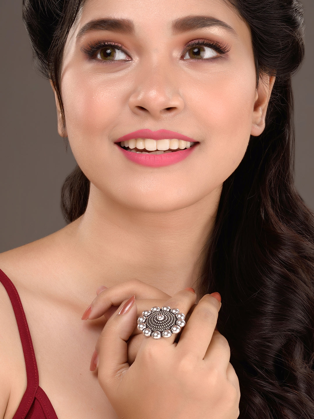 Oxidised Silver Toned Finger Ring