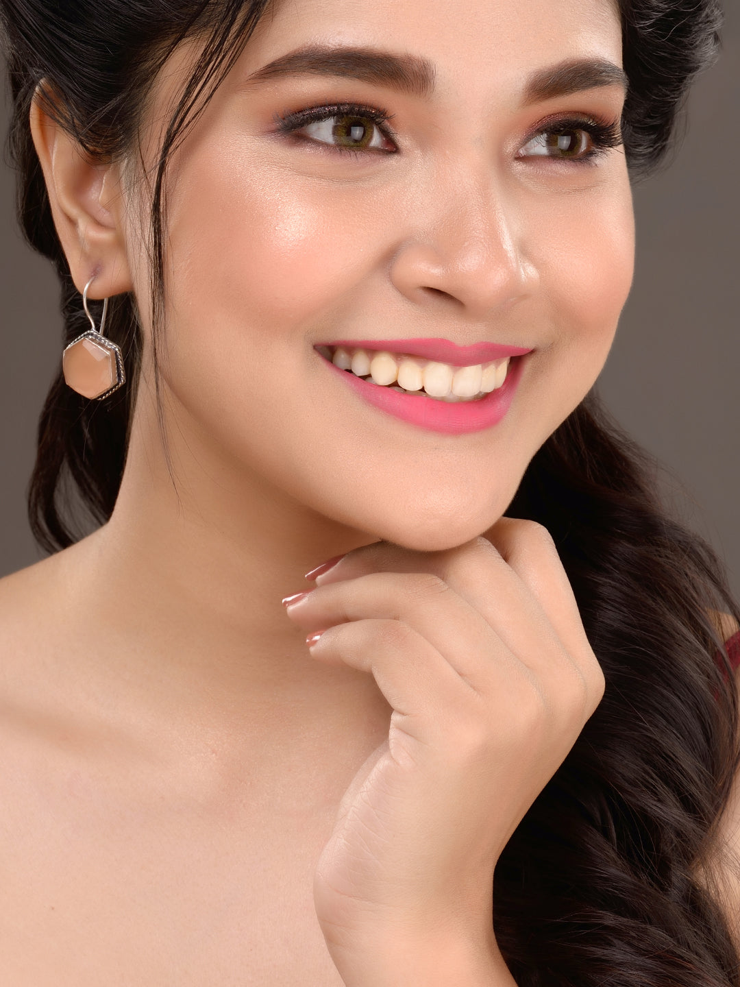 Siver Plated Hexagonal Drop Earrings