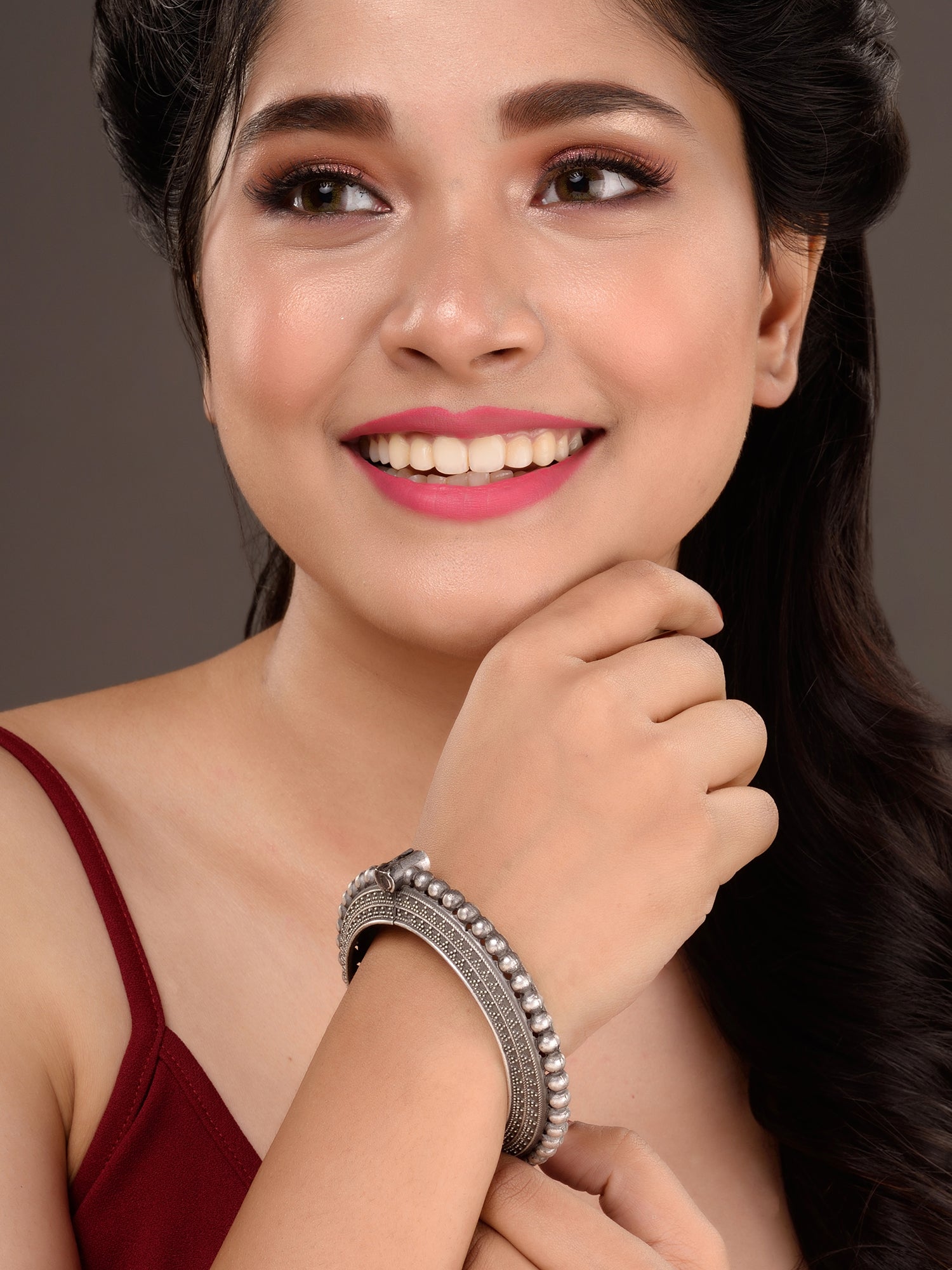 Oxidised Silver Toned Tribal kada Bracelet