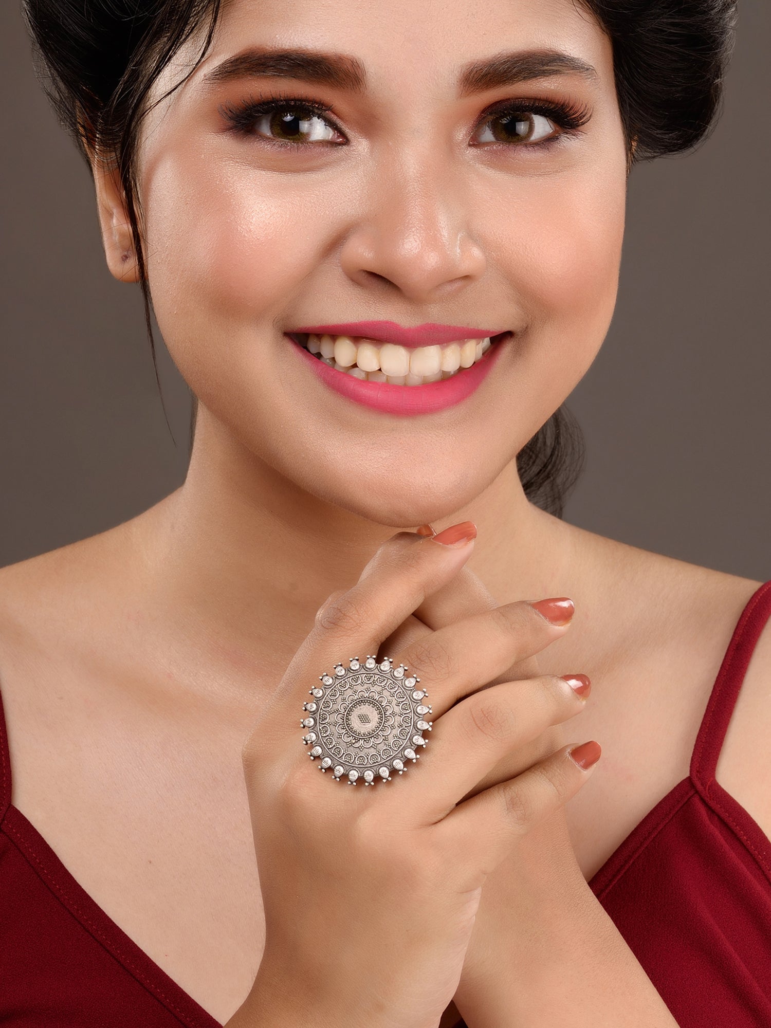 Oxidised Silver Plated filigree Finger Ring