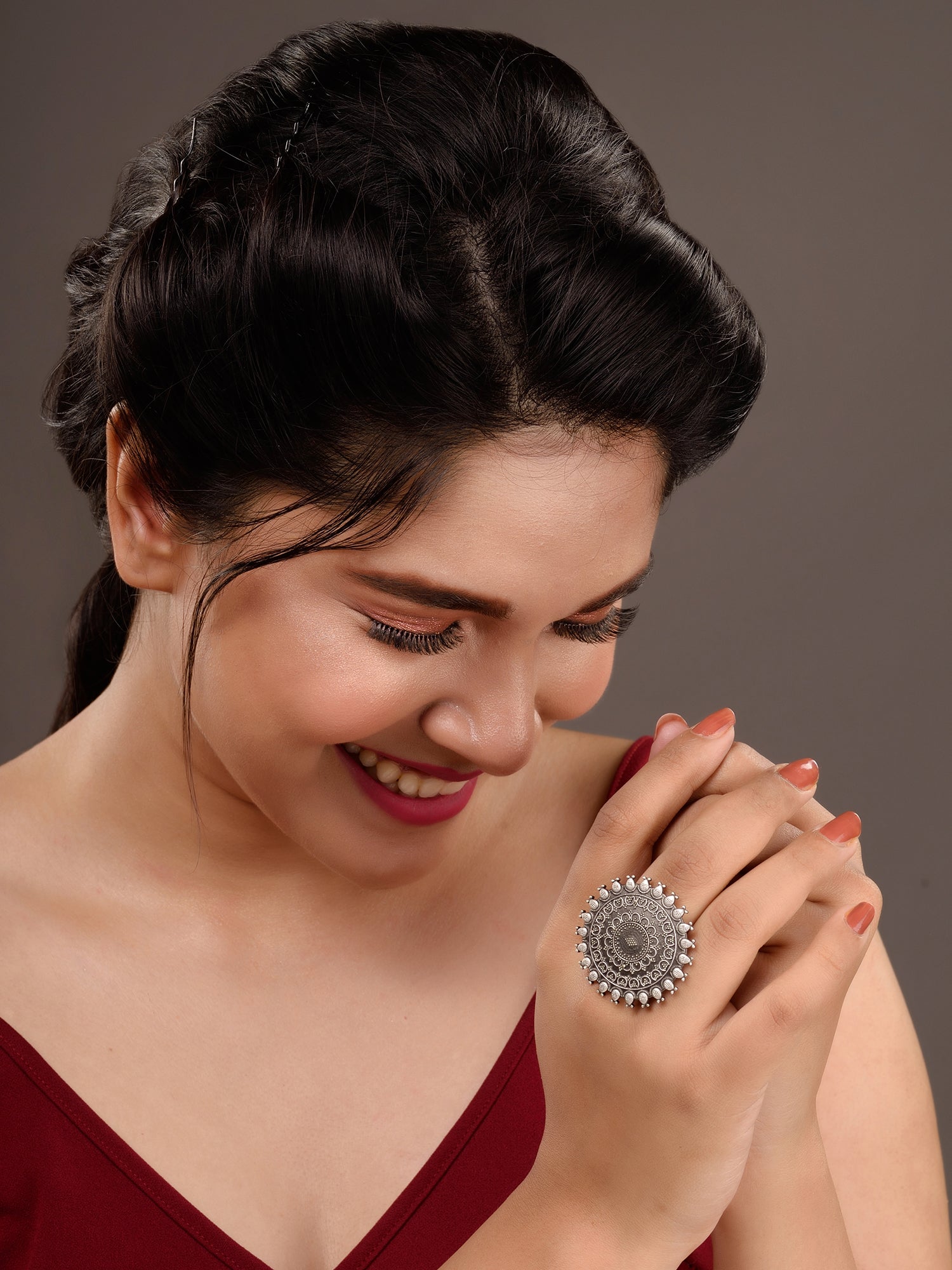 Oxidised Silver Plated filigree Finger Ring