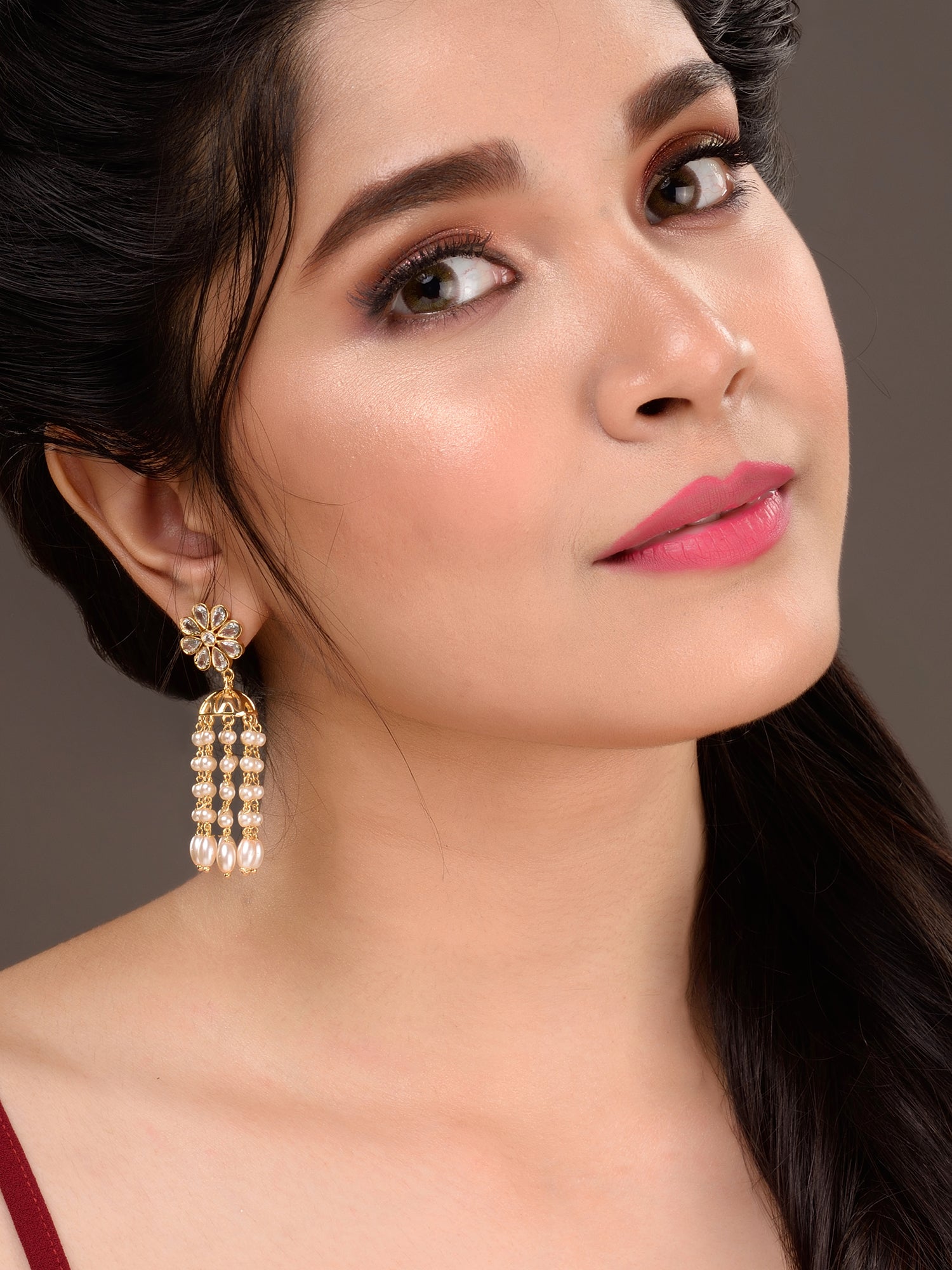 Gold Plated Polki Pearl Beaded Light Weight Jhumki Earrings