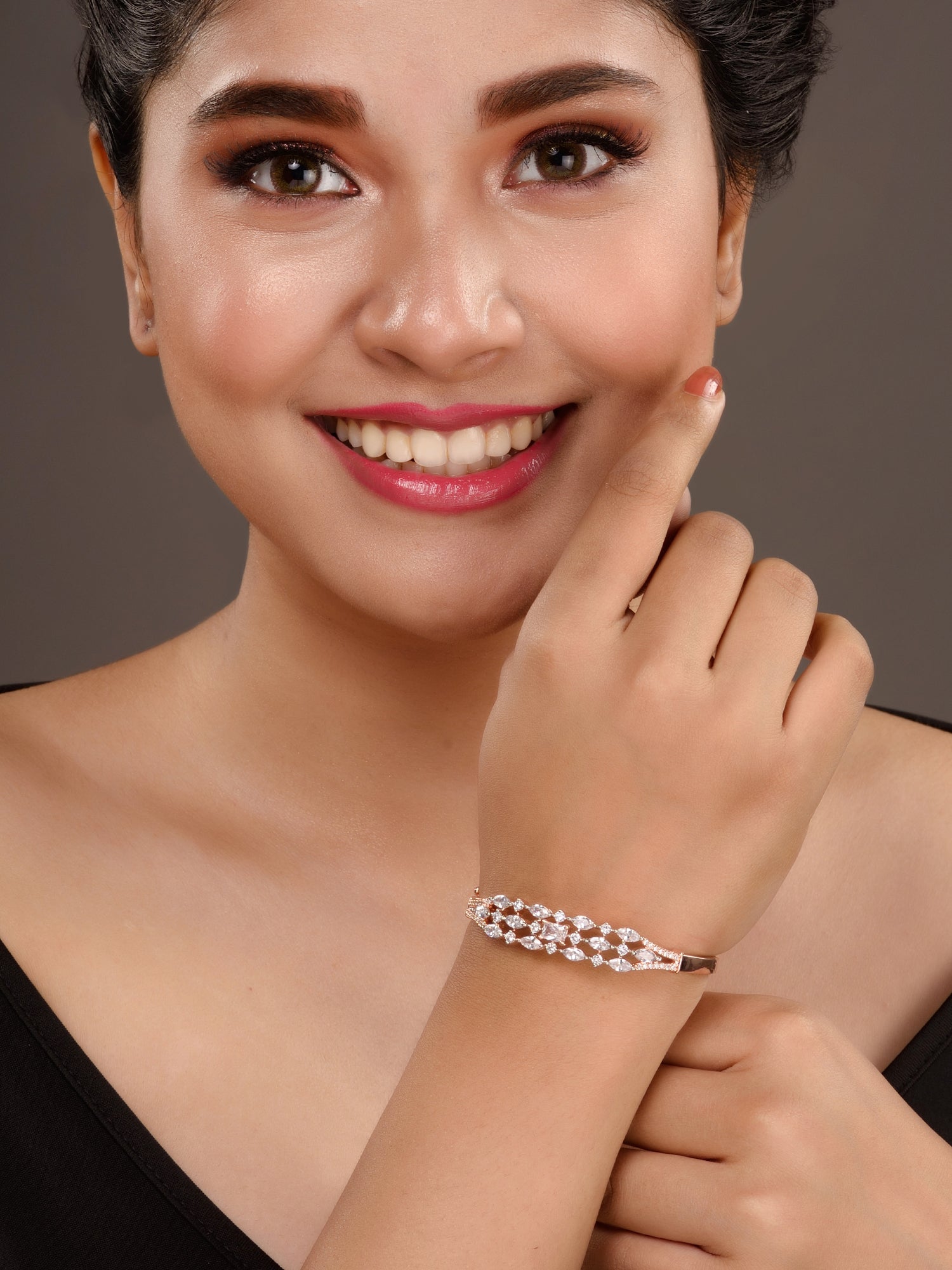 Rose Gold Plated White AD studded Contemporary bangle Bracelet