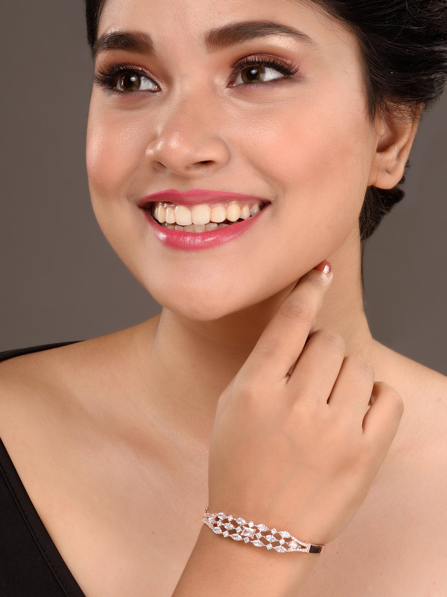 Rose Gold Plated White AD studded Contemporary bangle Bracelet