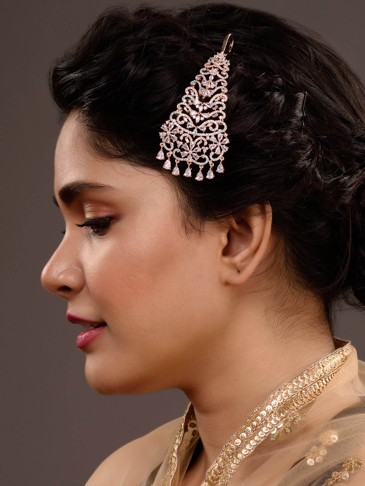 Rose Gold Plated AD studed Floral design Passa